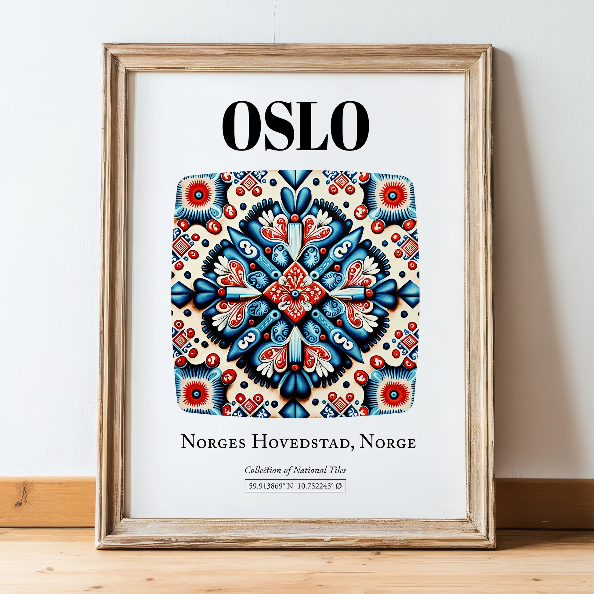 Oslo, Norway – National Pride Wall Decor, in wooden frame leaning on the floor