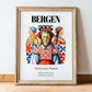 Bergen, Norway – Minimalist Travel Print, in wooden frame leaning on the floor