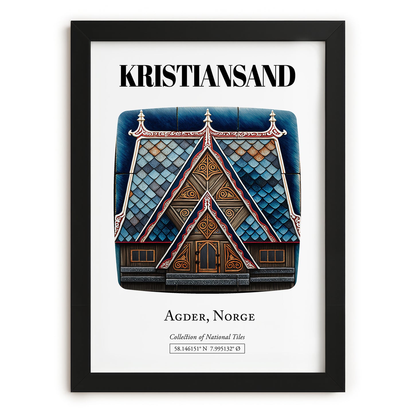Kristiansand, Norway – Travel Poster, in sleek black frame