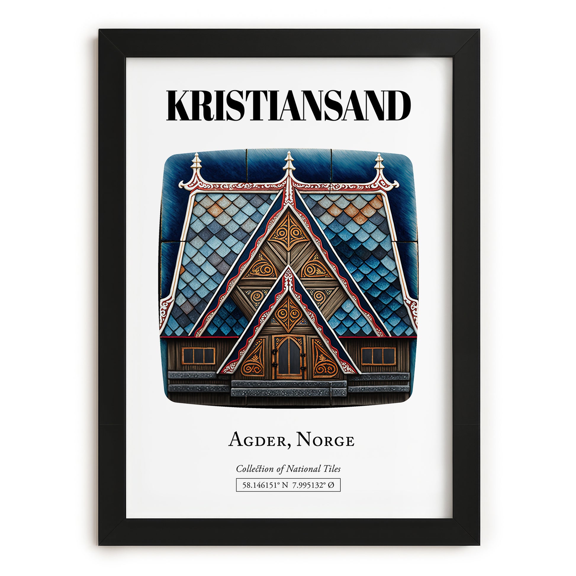 Kristiansand, Norway – Travel Poster, in sleek black frame
