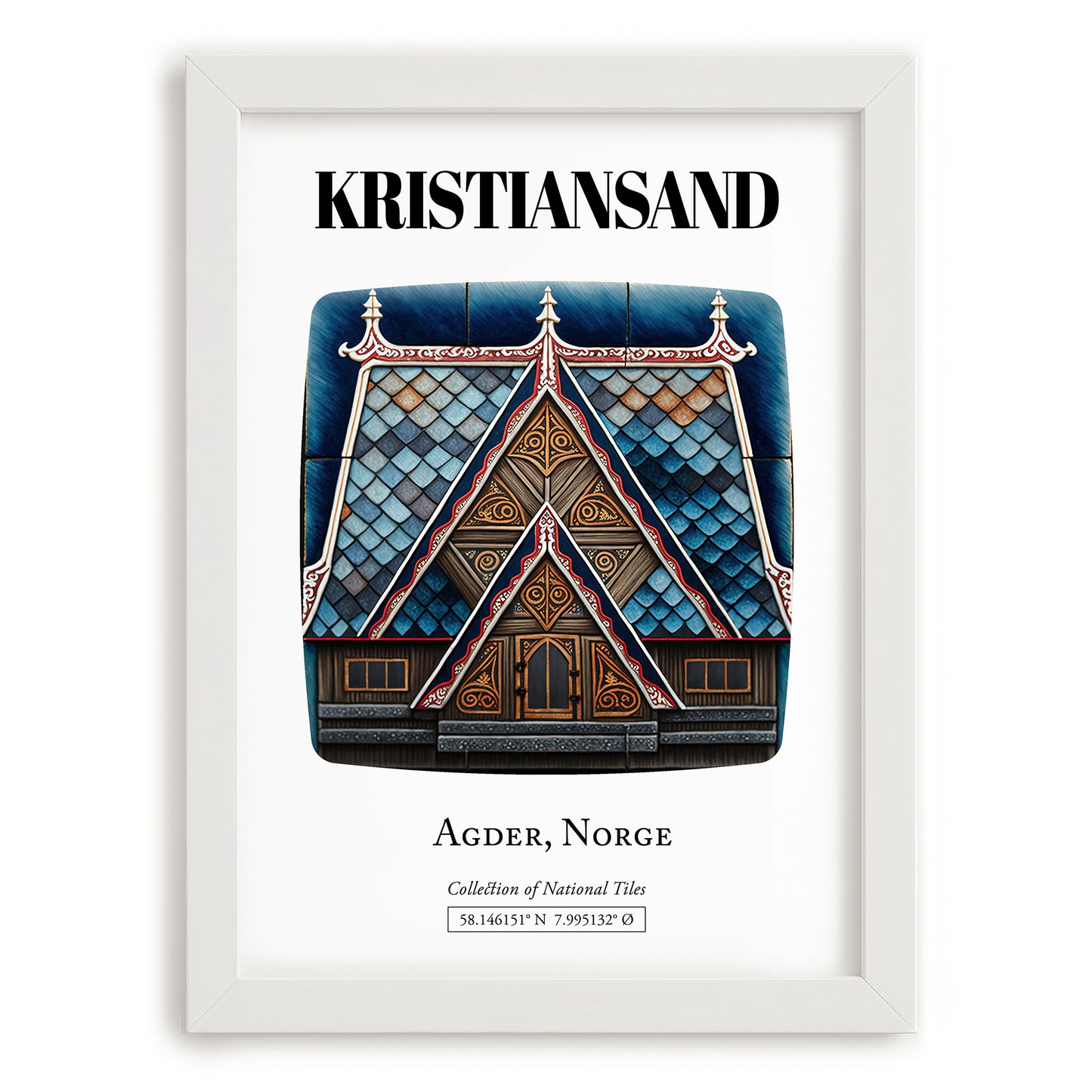 Kristiansand, Norway – Travel Poster, placed in minimal white frame