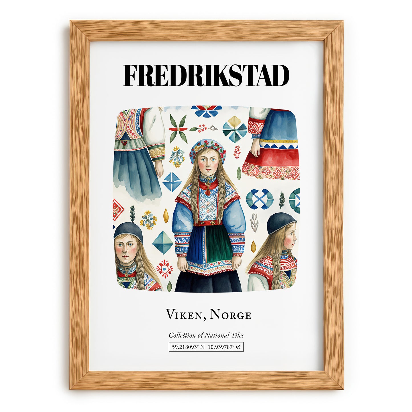 Fredrikstad, Norway – Travel Poster, set in oak frame