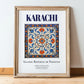 Karachi, Pakistan – Retro Travel Poster, in wooden frame leaning on the floor