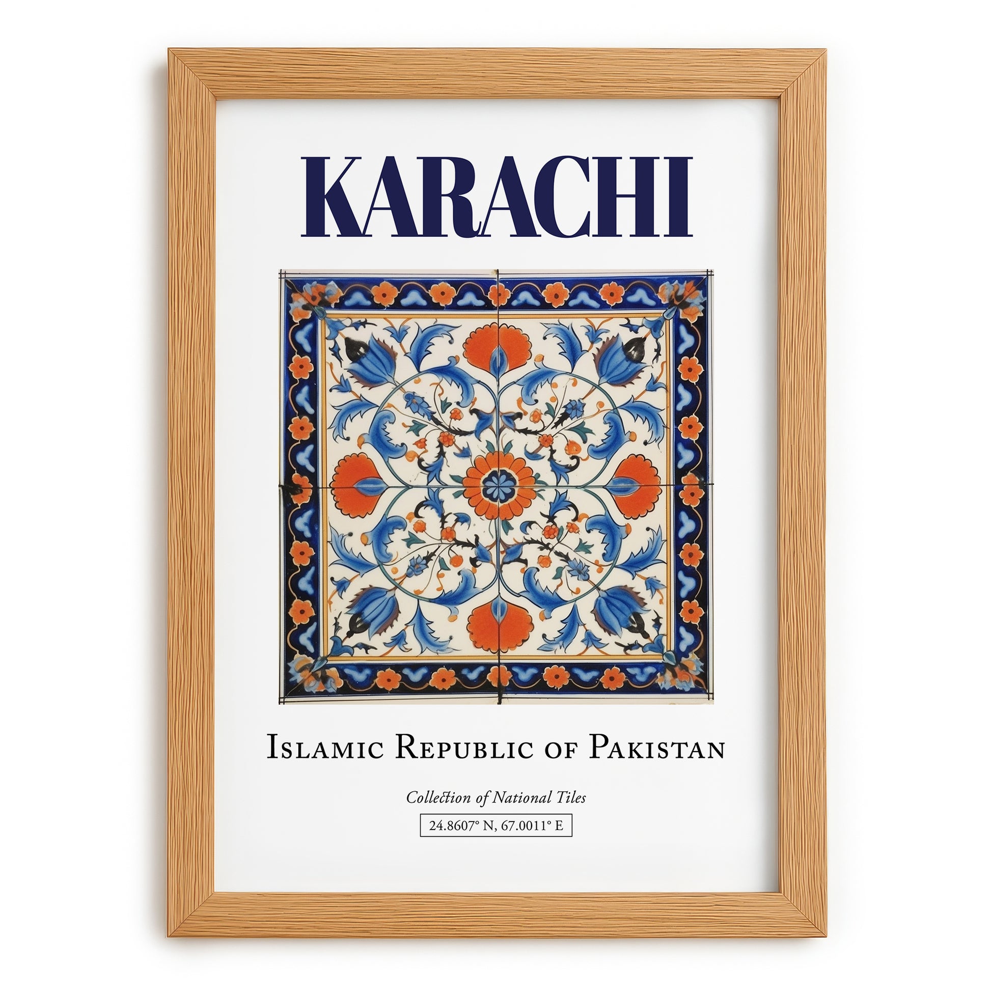 Karachi, Pakistan – Retro Travel Poster, set in oak frame