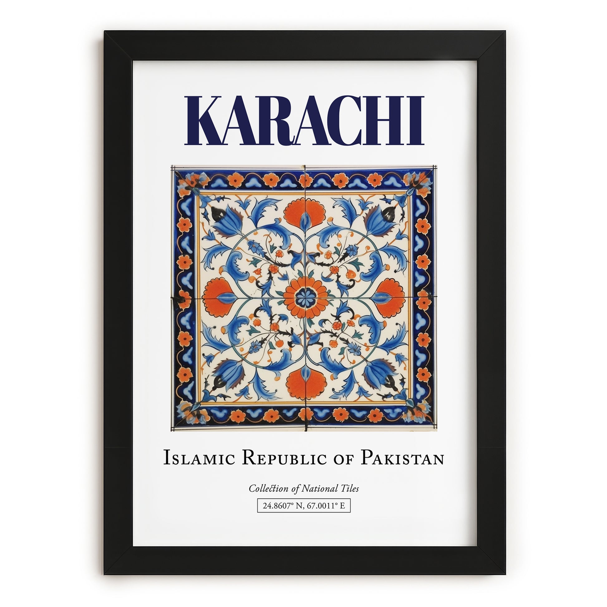 Karachi, Pakistan – Retro Travel Poster, in sleek black frame