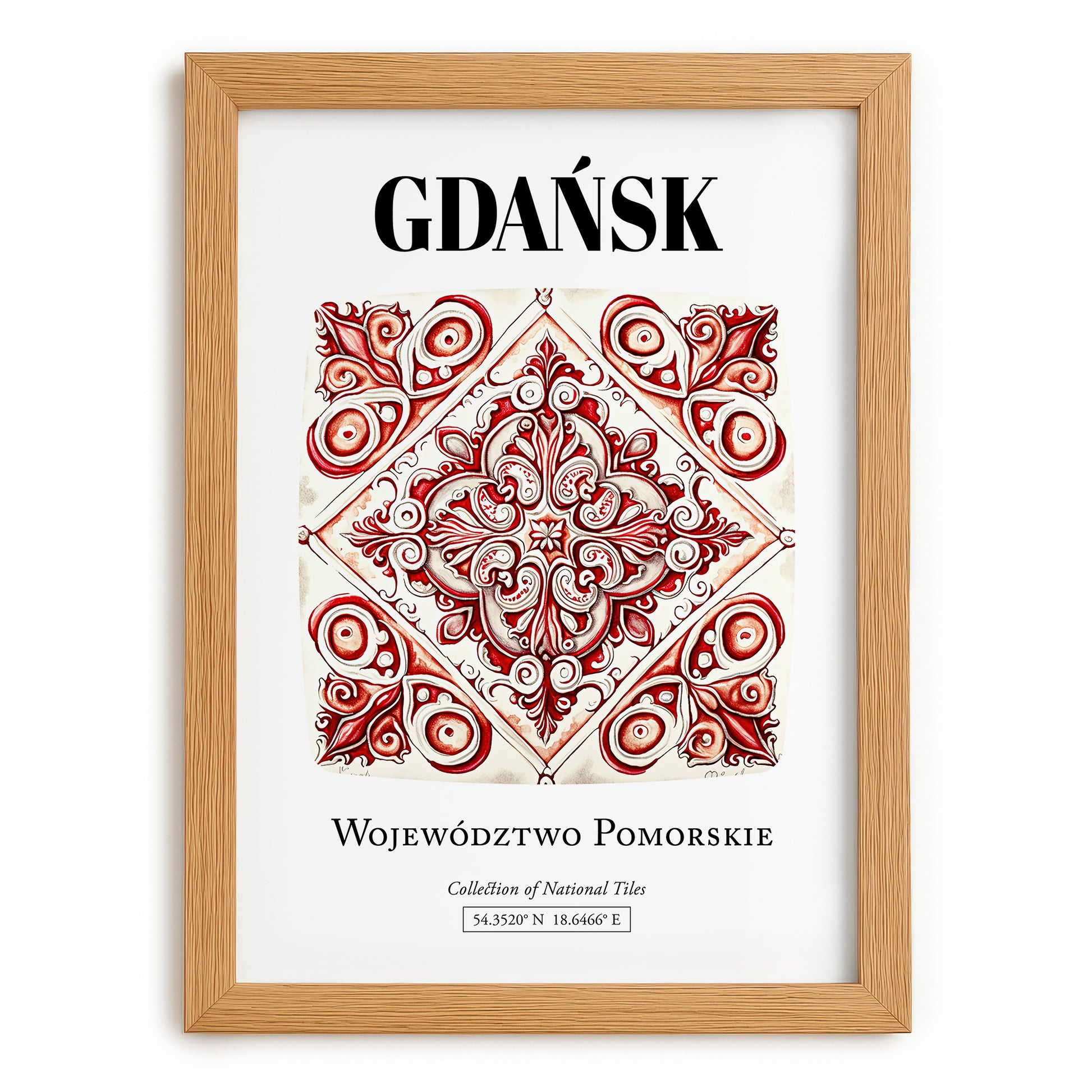 Gdańsk, Poland – Travel Wall Art, set in oak frame
