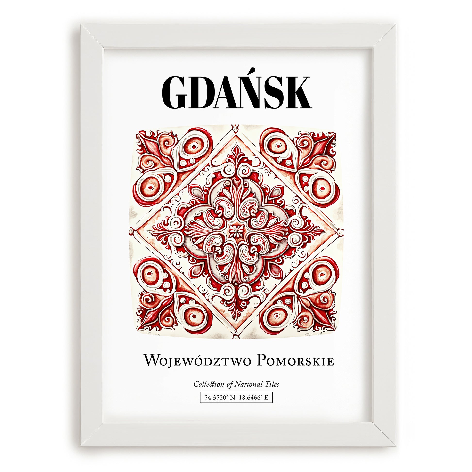 Gdańsk, Poland – Travel Wall Art, placed in minimal white frame