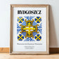 Bydgoszcz, Poland – Travel Poster, in wooden frame leaning on the floor