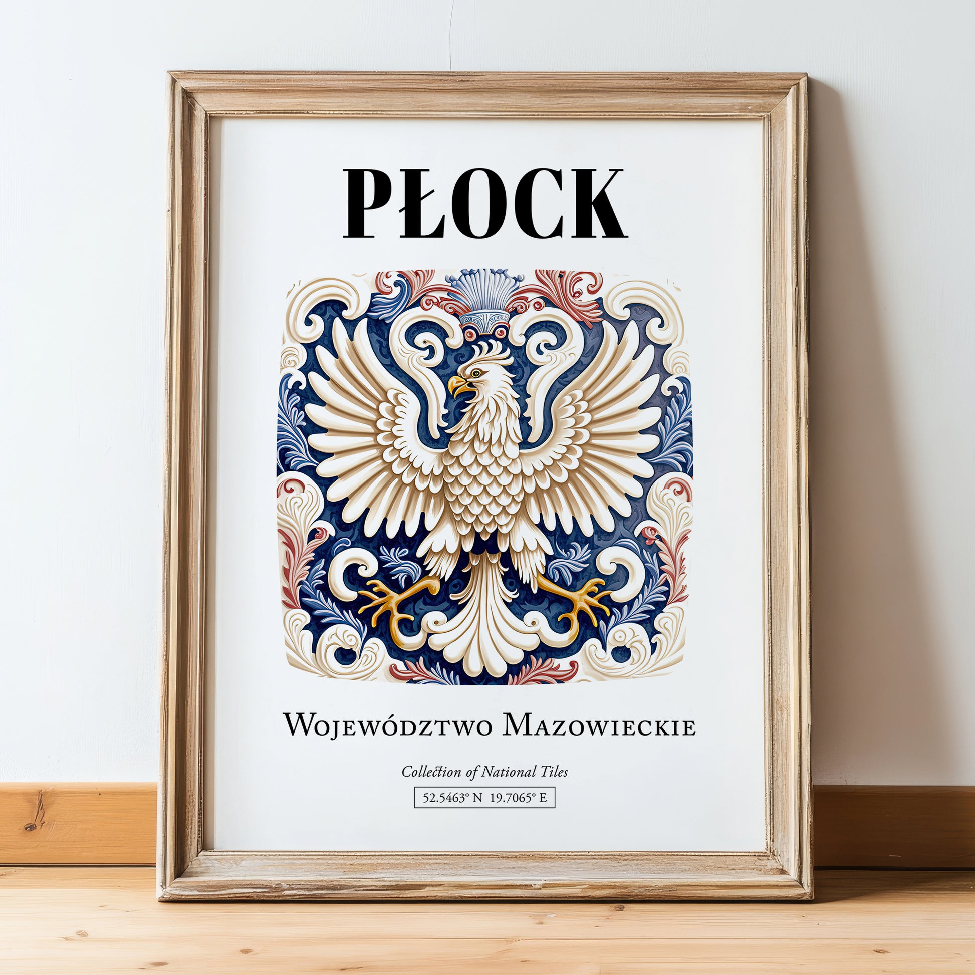 Płock, Poland – Travel Wall Art, in wooden frame leaning on the floor