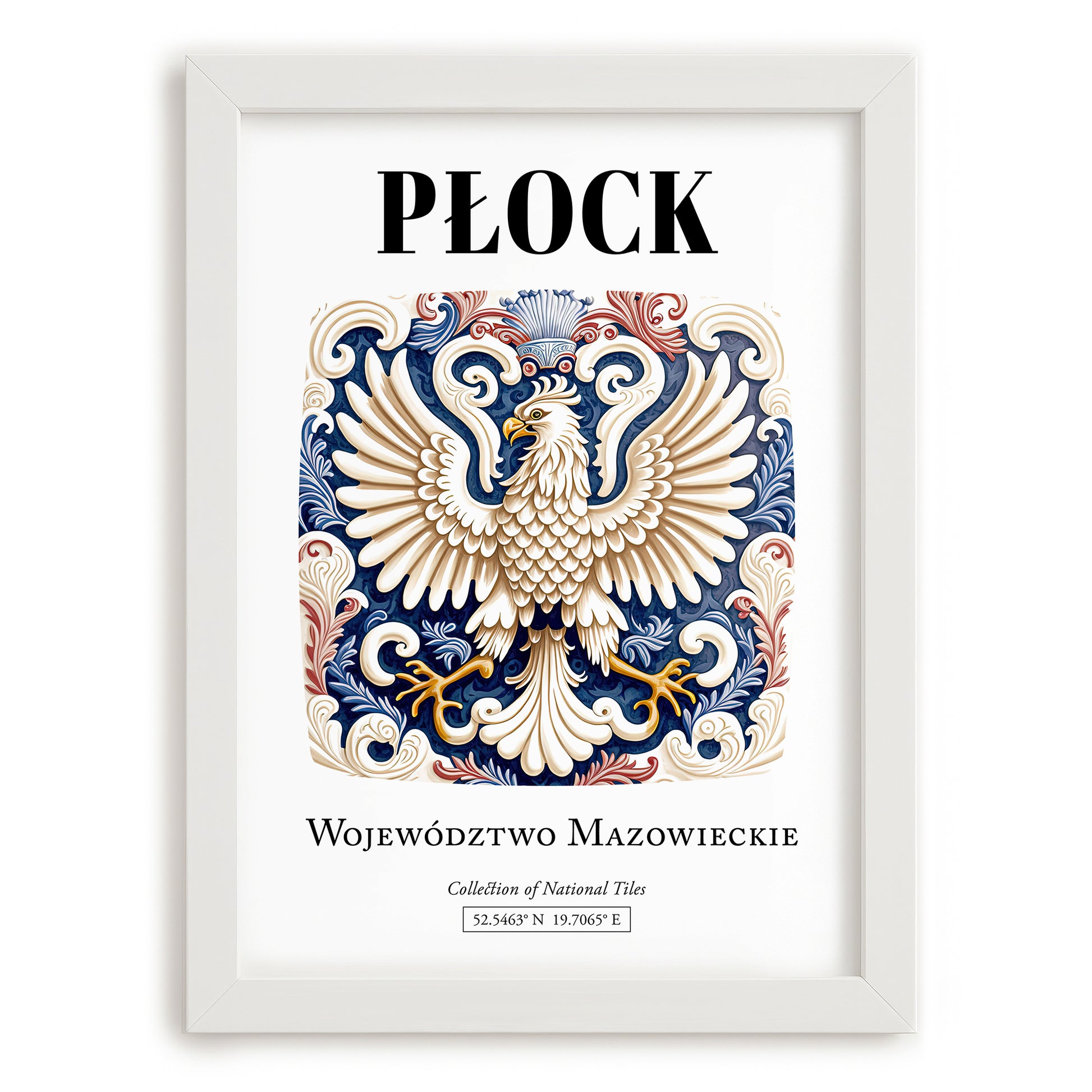 Płock, Poland – Travel Wall Art, placed in minimal white frame