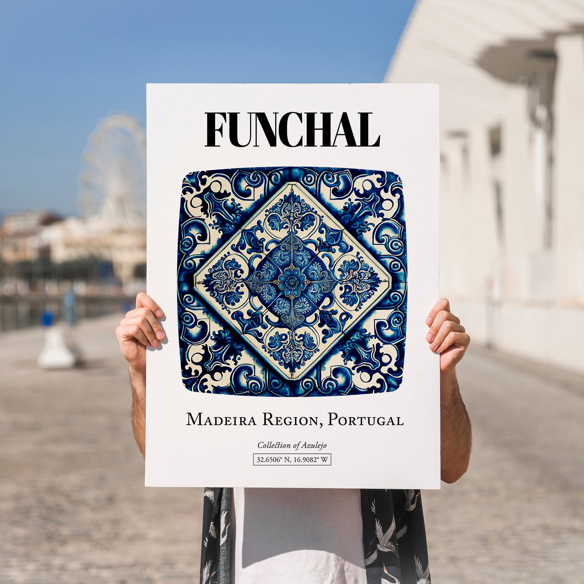 Funchal, Portugal – Travel Print, no-text version framed in wood