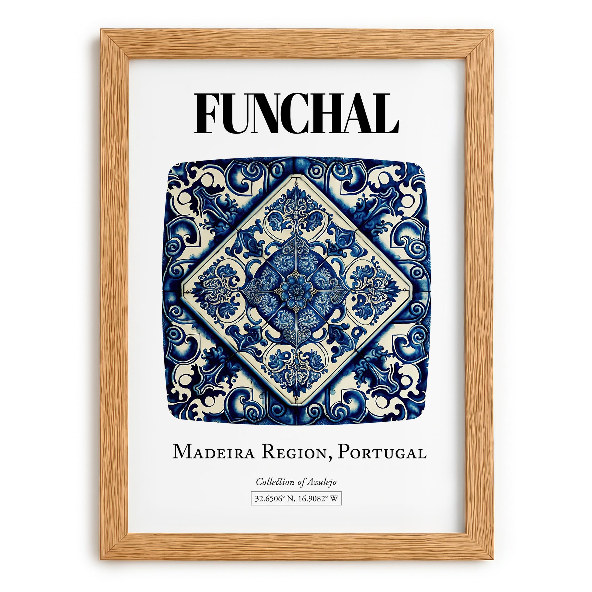 Funchal, Portugal – Travel Print, set in oak frame