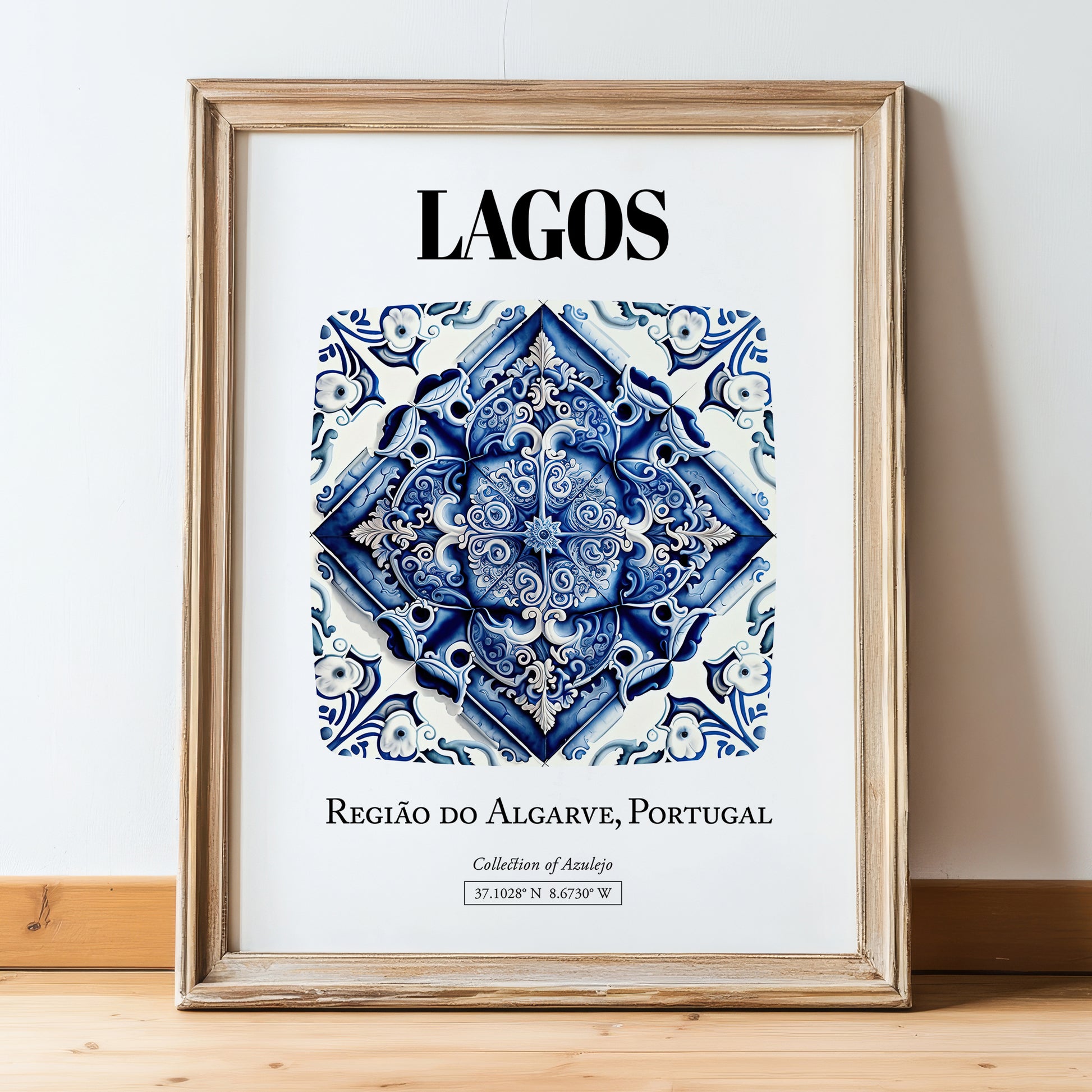 Lagos, Portugal – Historic Cities Art Print, in wooden frame leaning on the floor