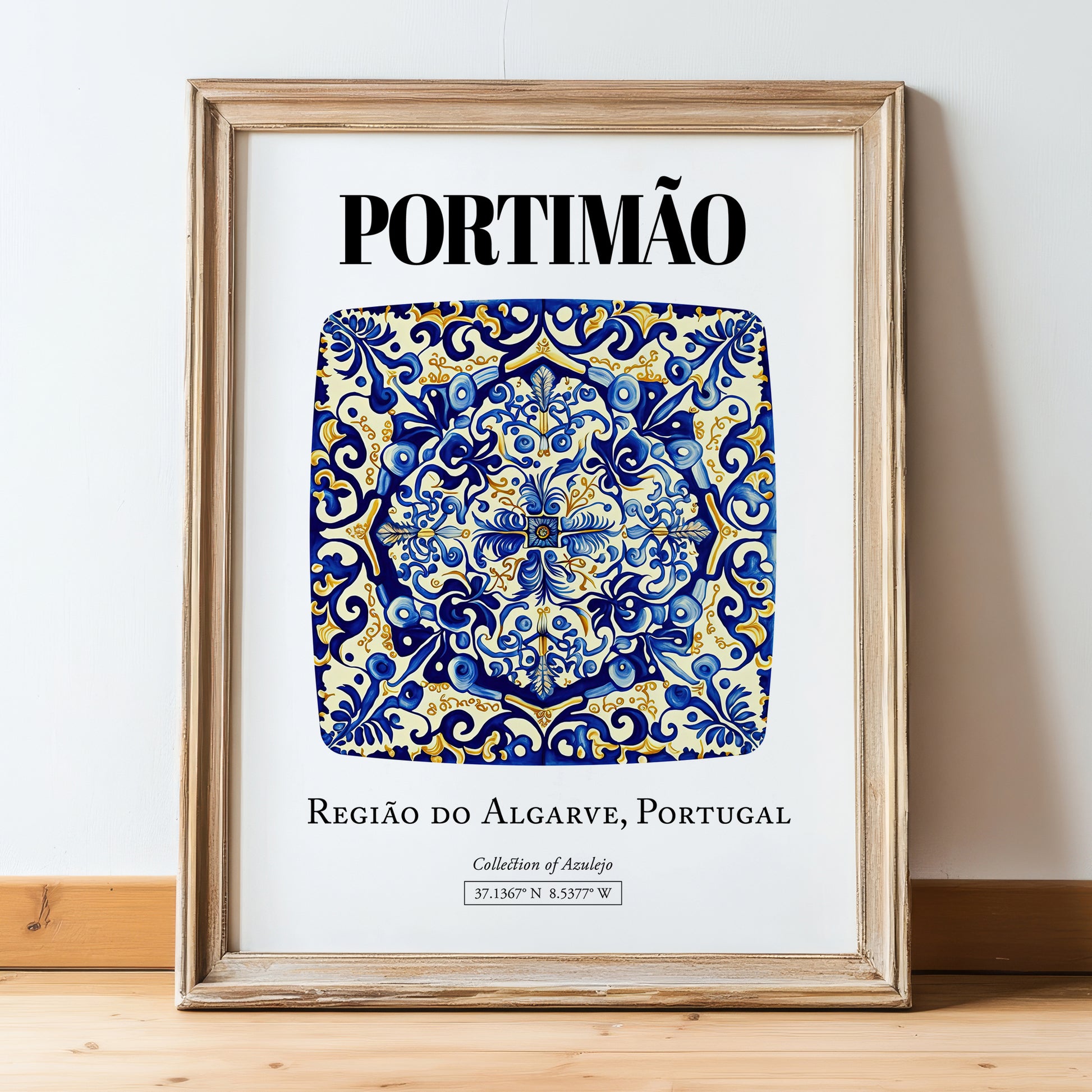Portimão, Portugal – Historic Cities Art Print, in wooden frame leaning on the floor