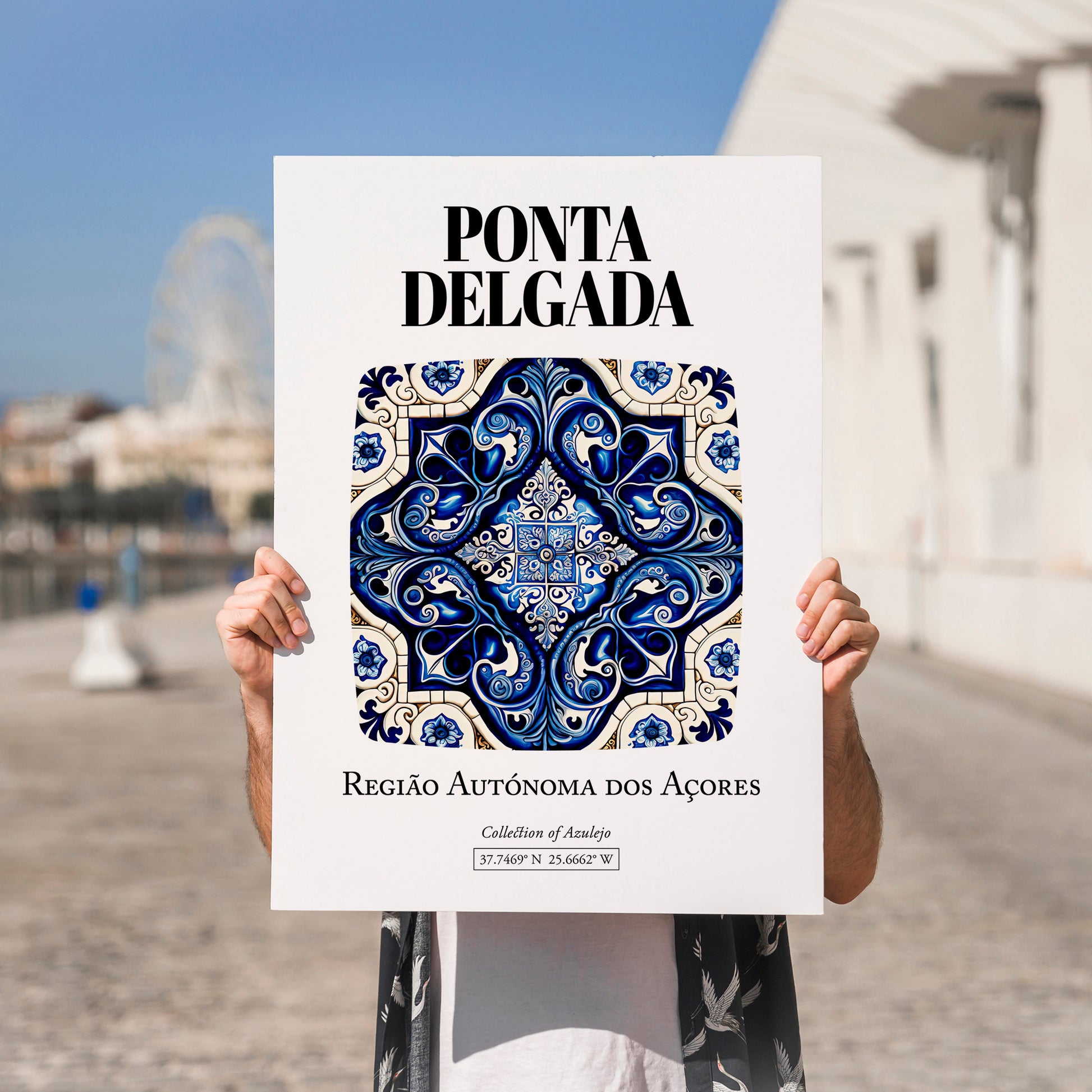 Ponta Delgada, Portugal – Country Culture Poster, no-text version framed in wood