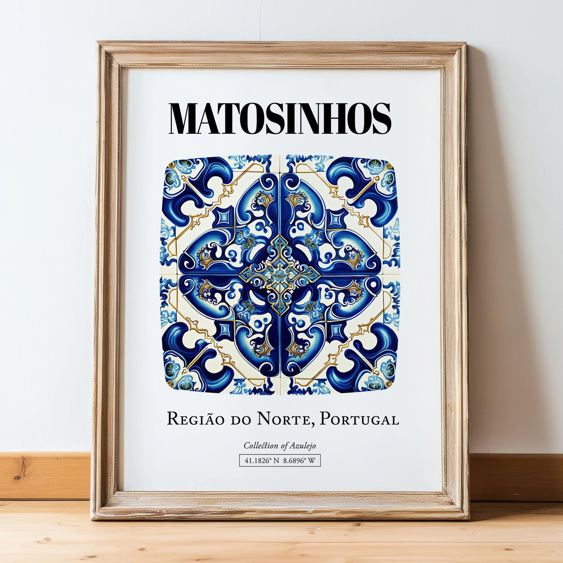 Matosinhos, Portugal – Travel Wall Decor, in wooden frame leaning on the floor