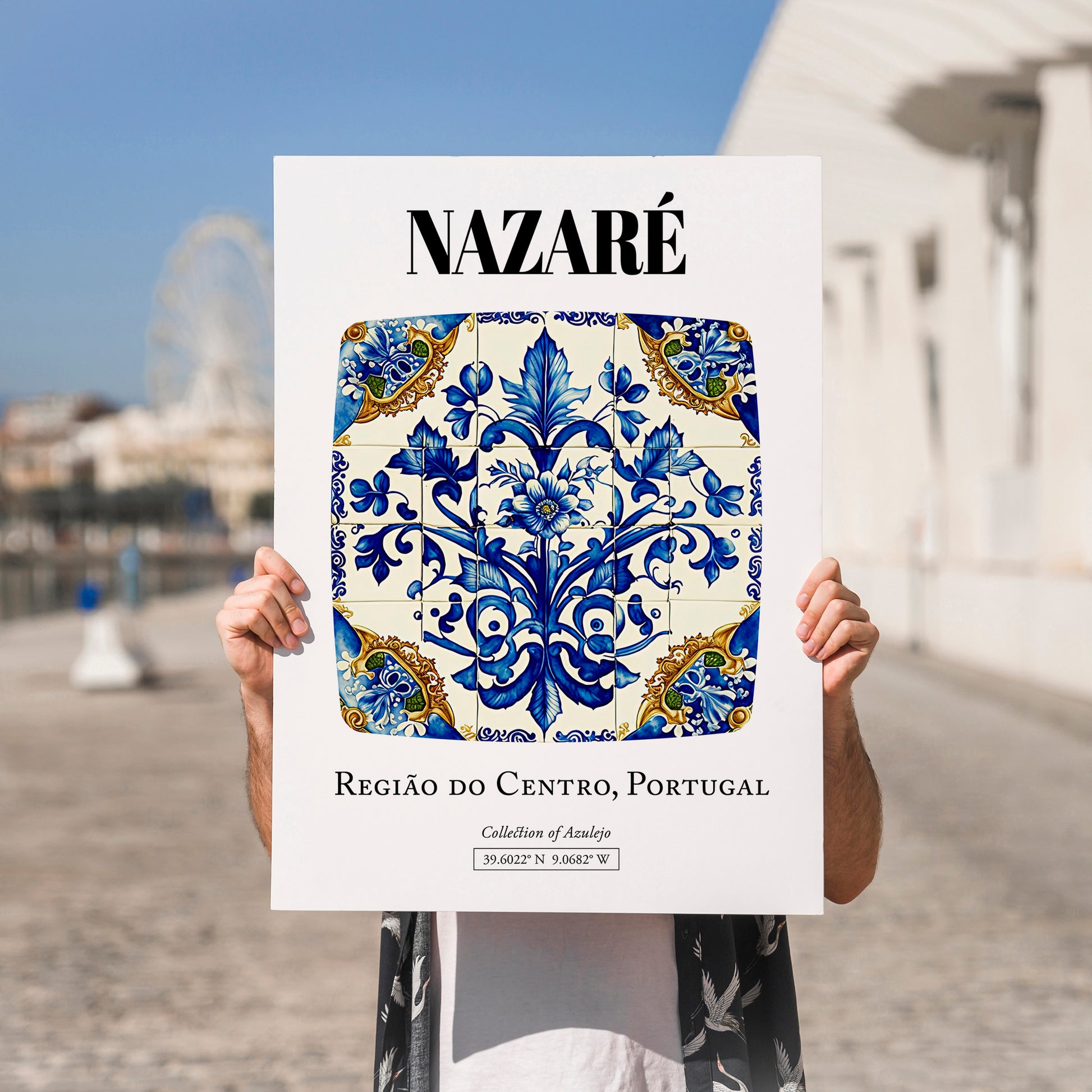 Nazaré, Portugal – Retro Travel Poster, no-text version framed in wood