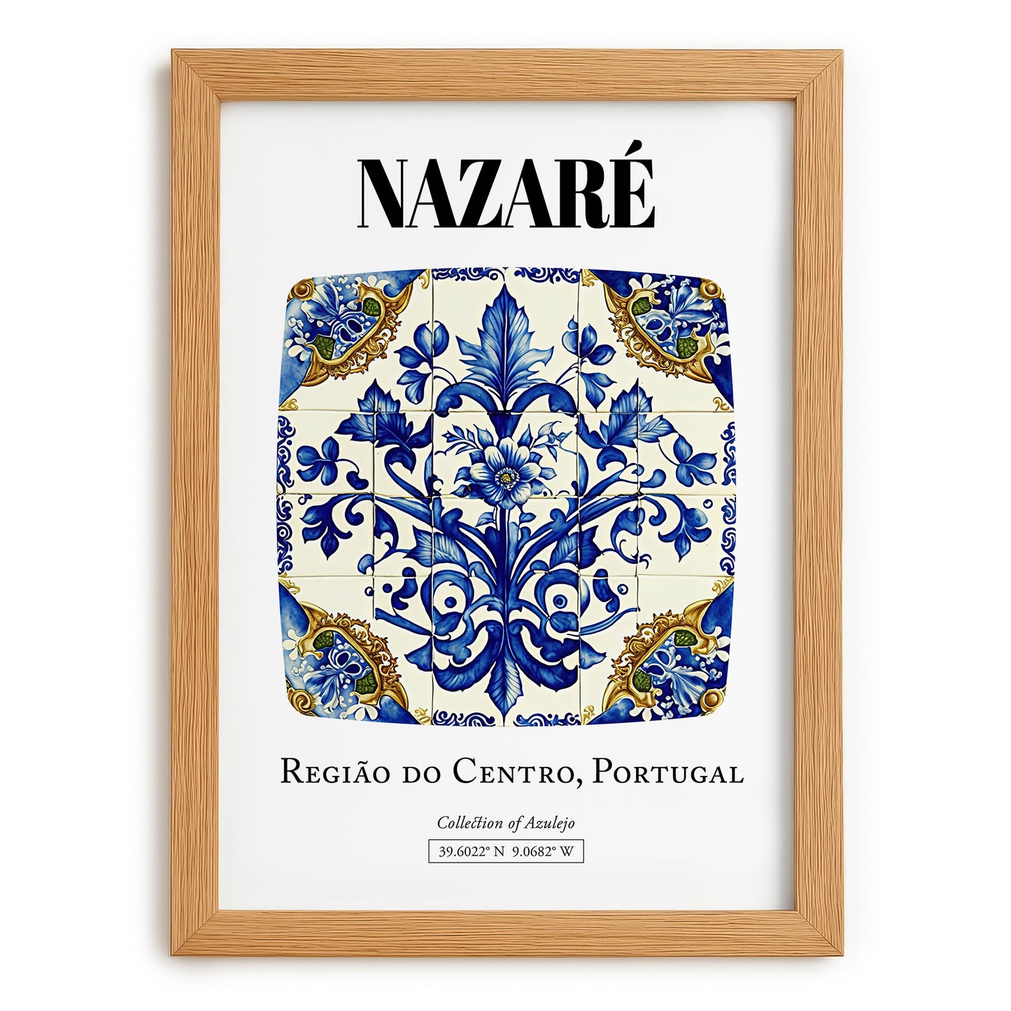 Nazaré, Portugal – Retro Travel Poster, set in oak frame