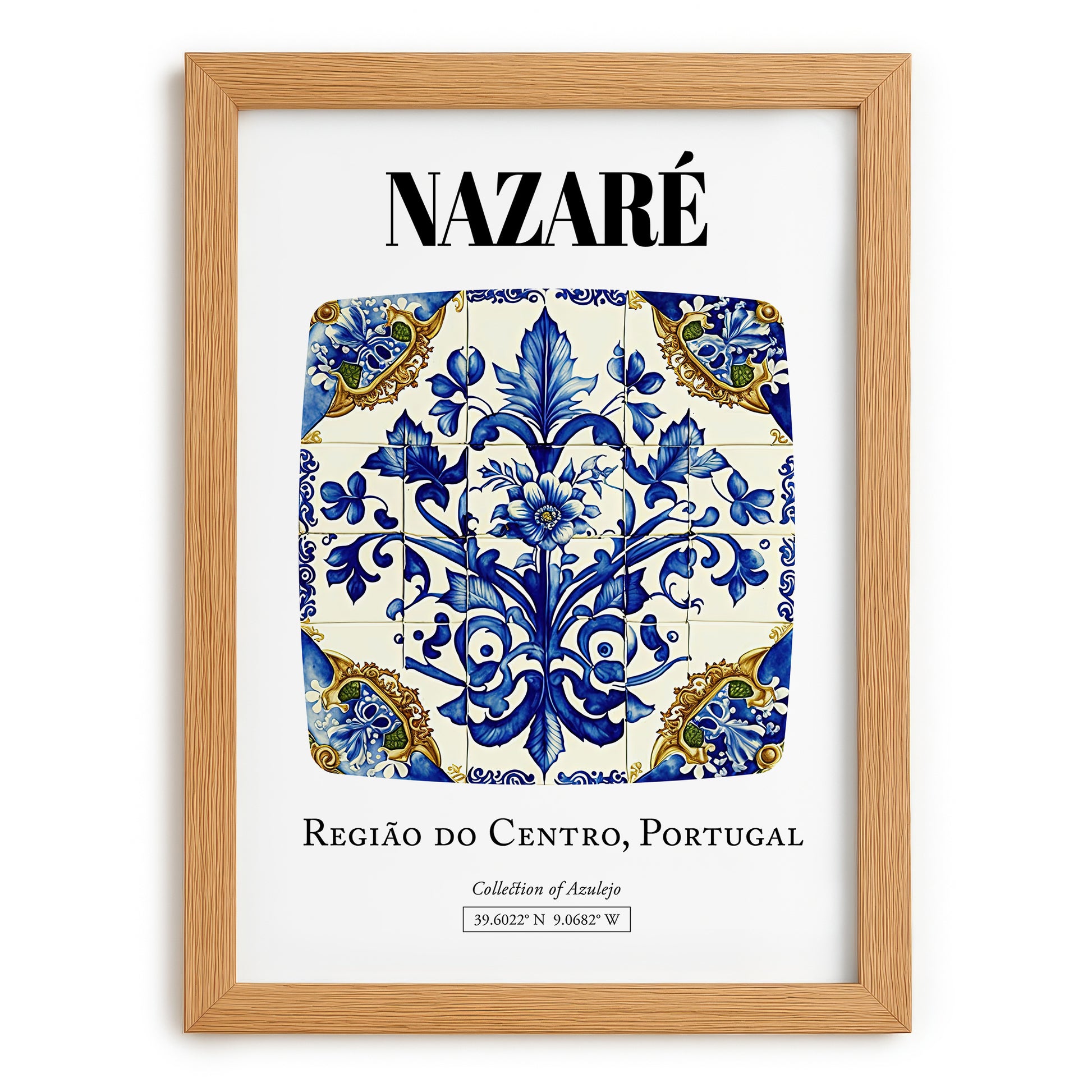 Nazaré, Portugal – Retro Travel Poster, set in oak frame