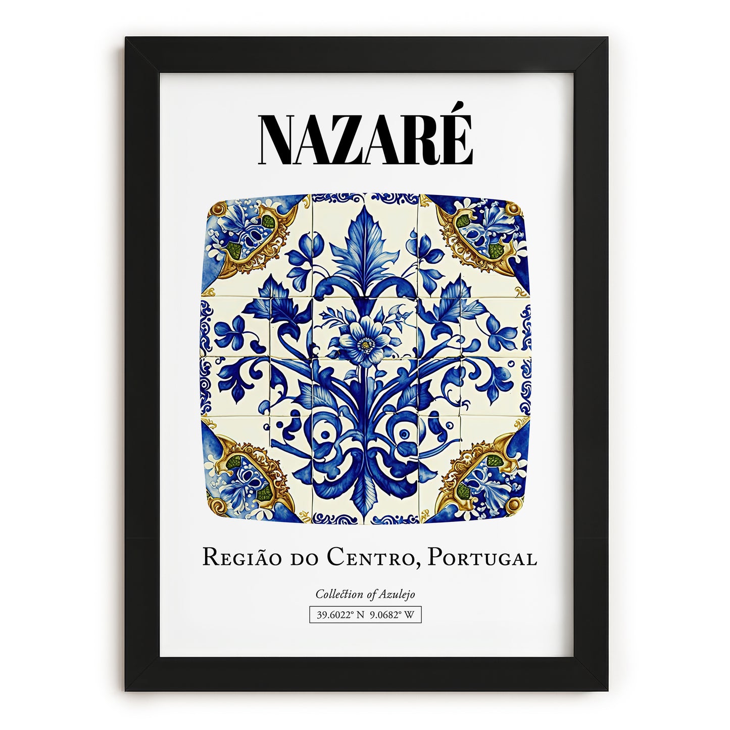 Nazaré, Portugal – Retro Travel Poster, in sleek black frame