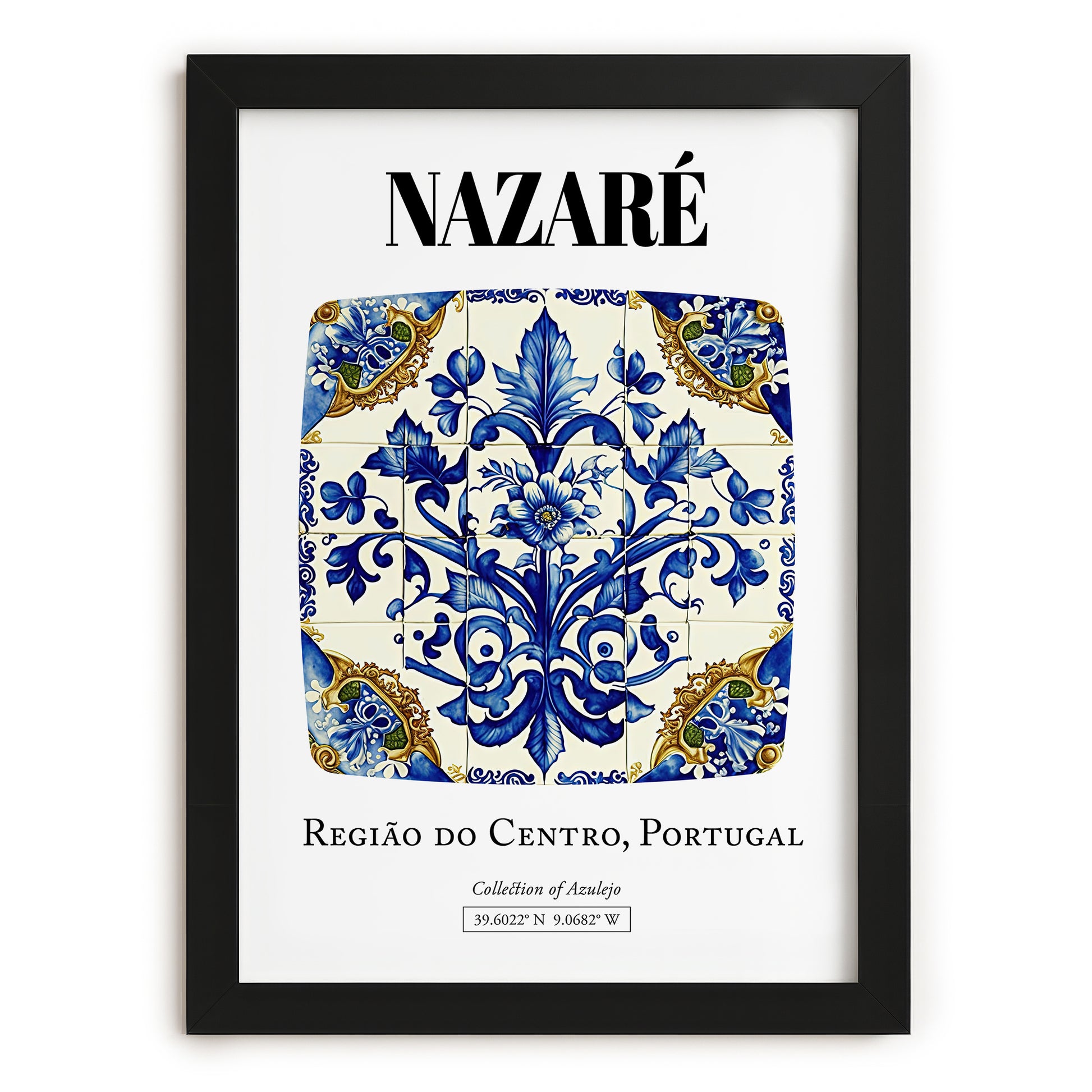 Nazaré, Portugal – Retro Travel Poster, in sleek black frame