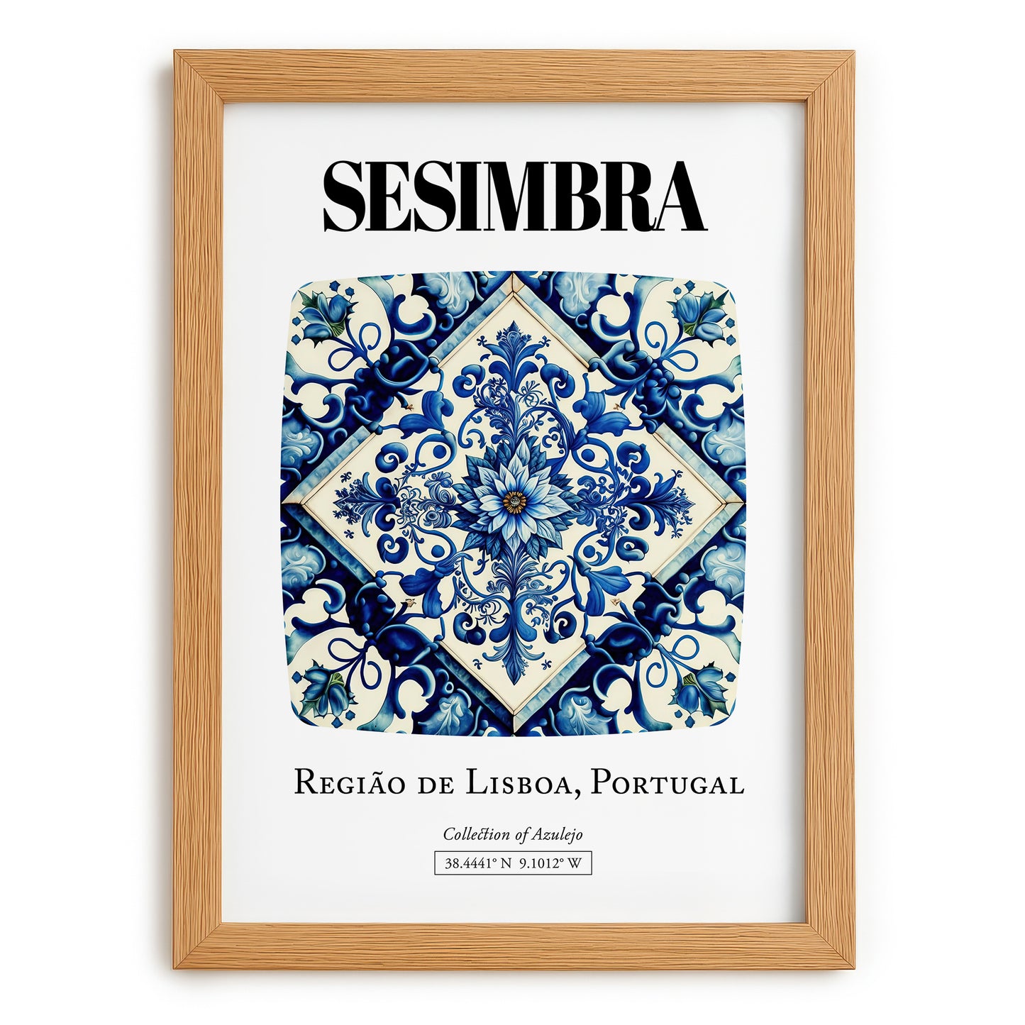 Sesimbra, Portugal – Travel Print, set in oak frame
