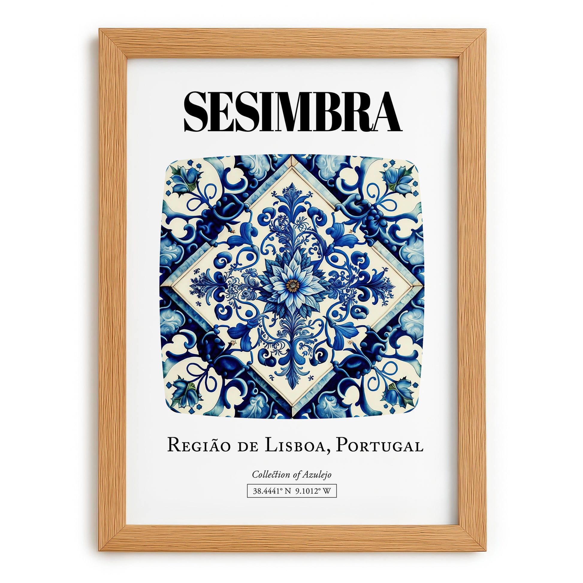 Sesimbra, Portugal – Travel Print, set in oak frame
