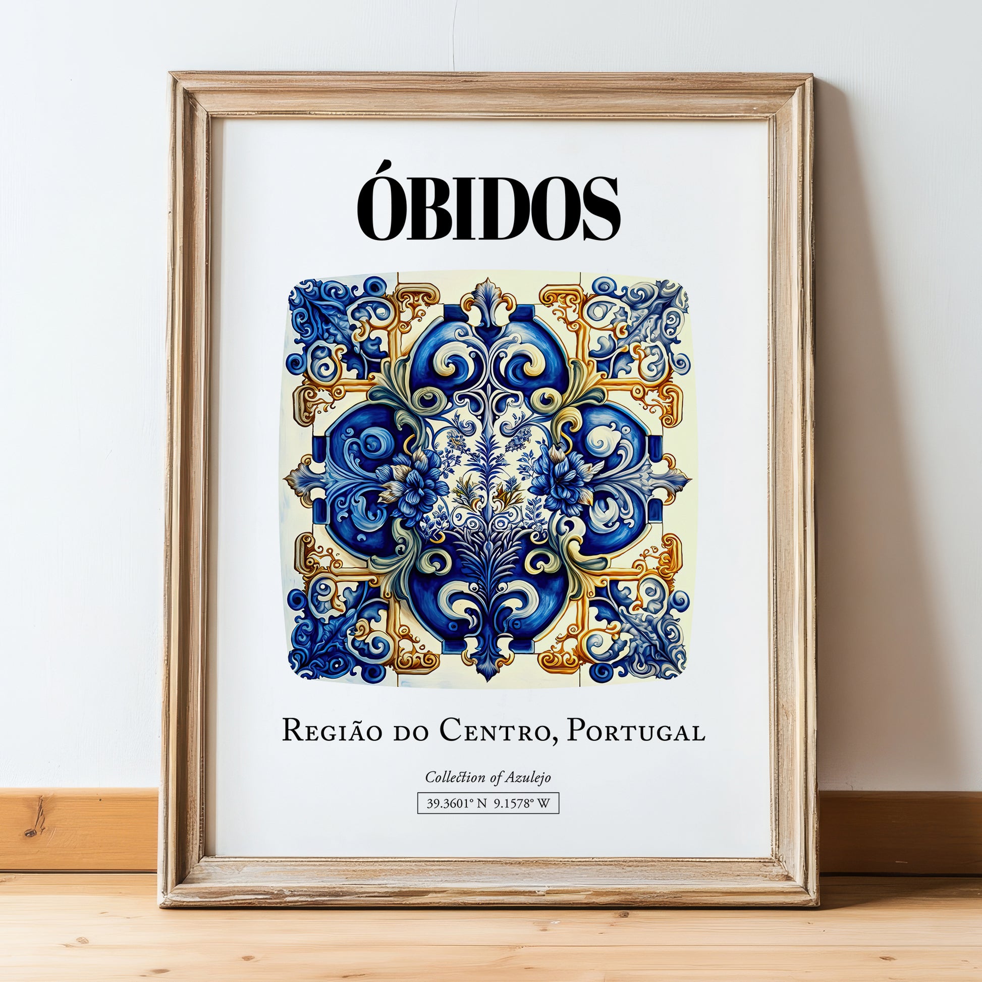 Óbidos, Portugal – Travel Print, in wooden frame leaning on the floor