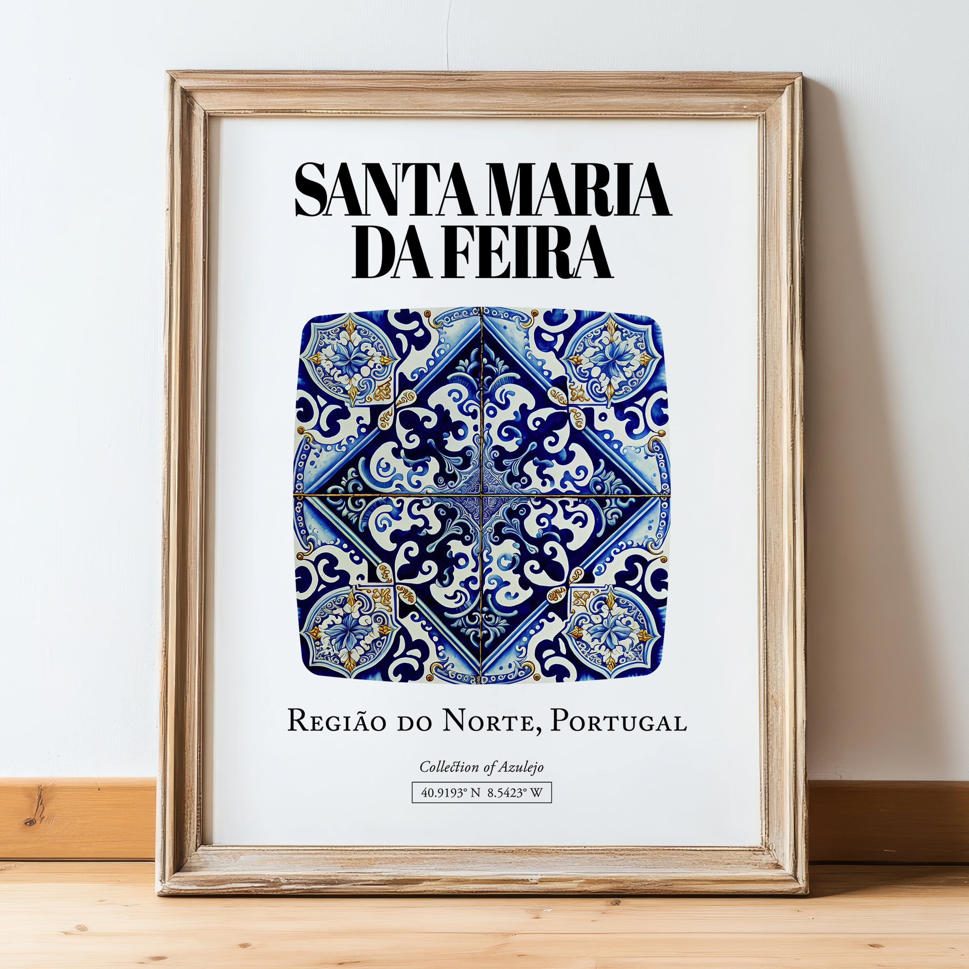 Santa Maria Da Feira, Portugal – Travel Poster, in wooden frame leaning on the floor