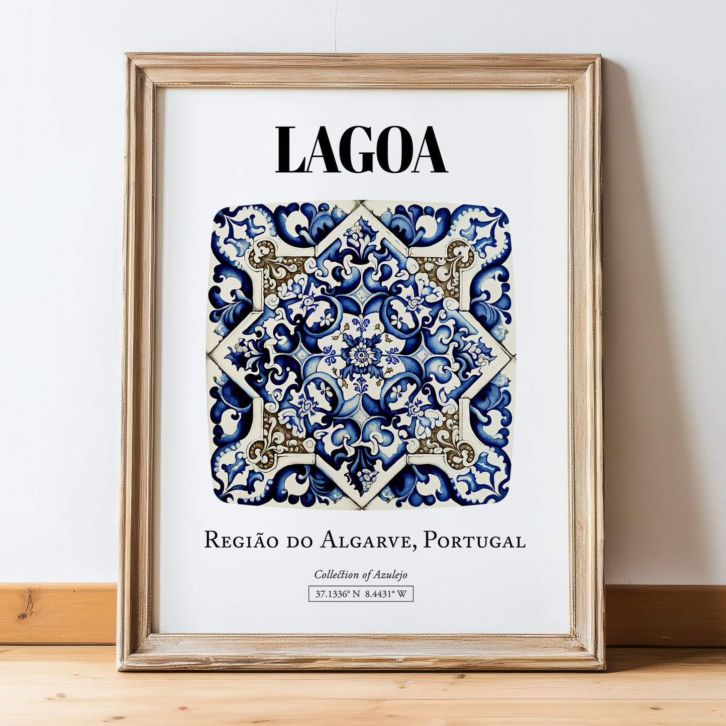 Lagoa, Portugal – Travel Wall Art, in wooden frame leaning on the floor