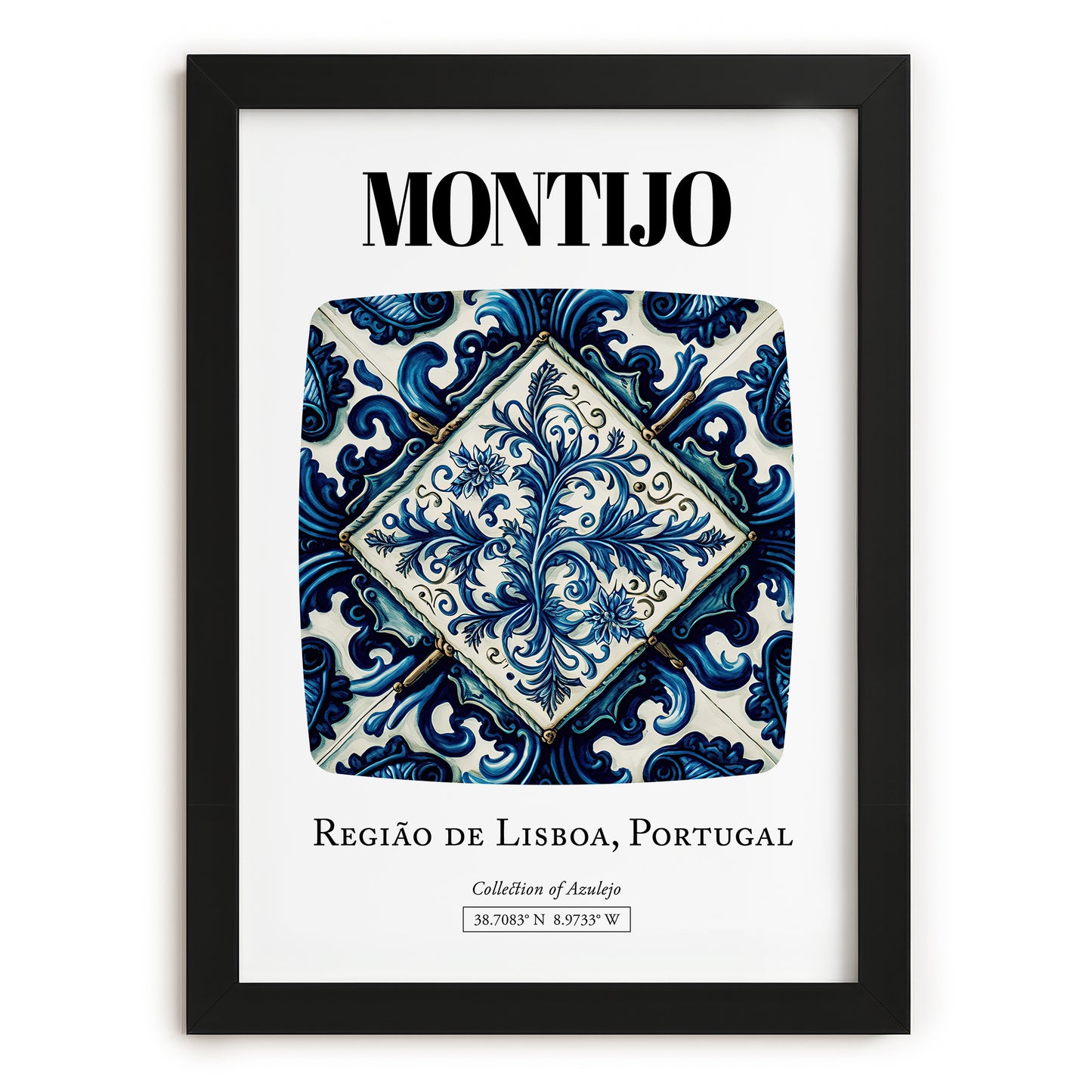 Montijo, Portugal – Travel Destination Art, in sleek black frame