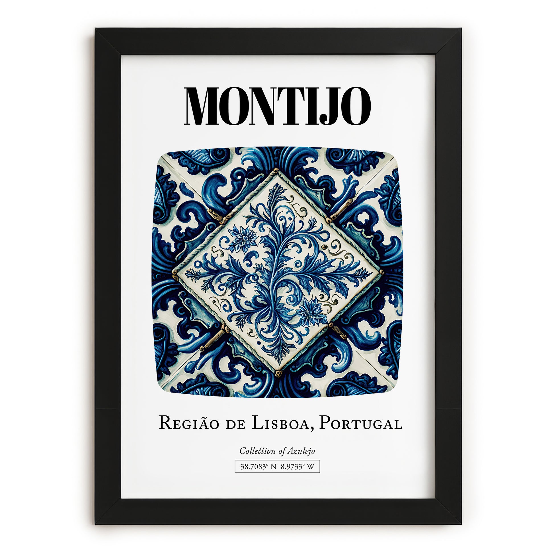 Montijo, Portugal – Travel Destination Art, in sleek black frame