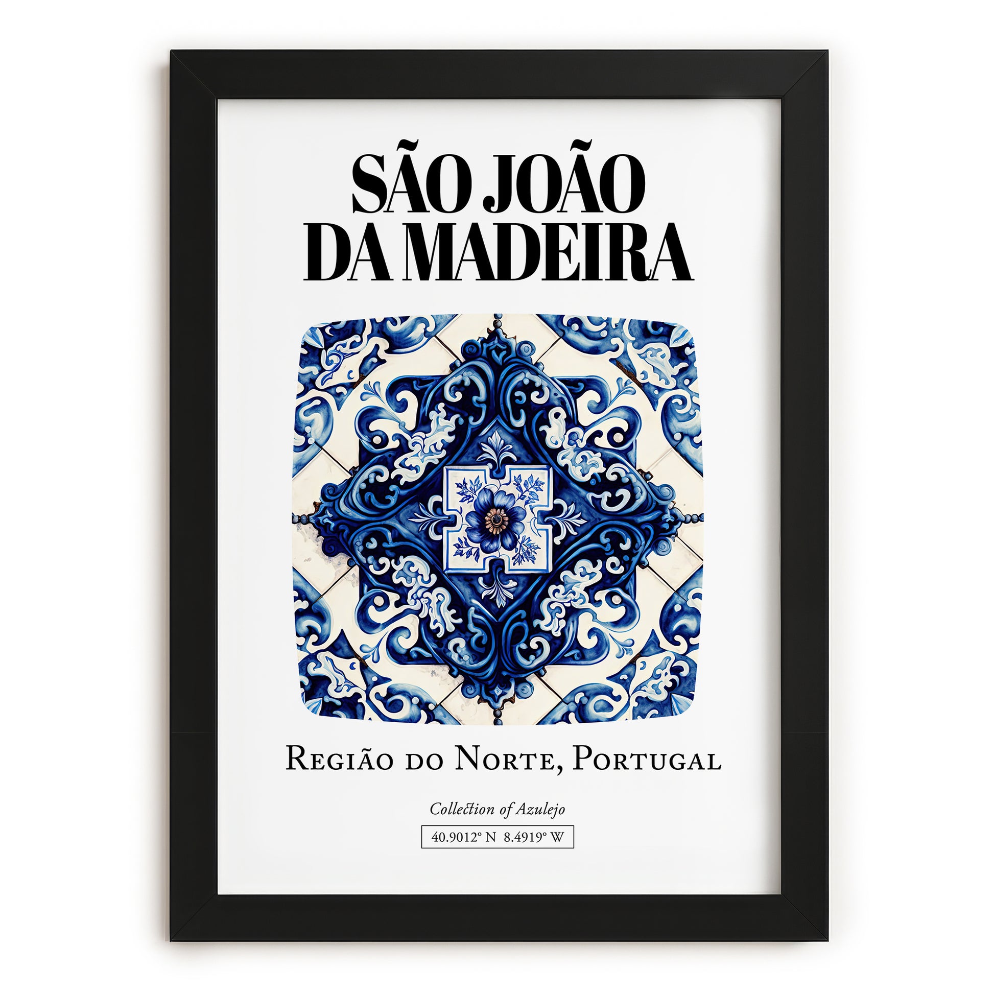 São João Da Madeira, Portugal – Travel Print, in sleek black frame
