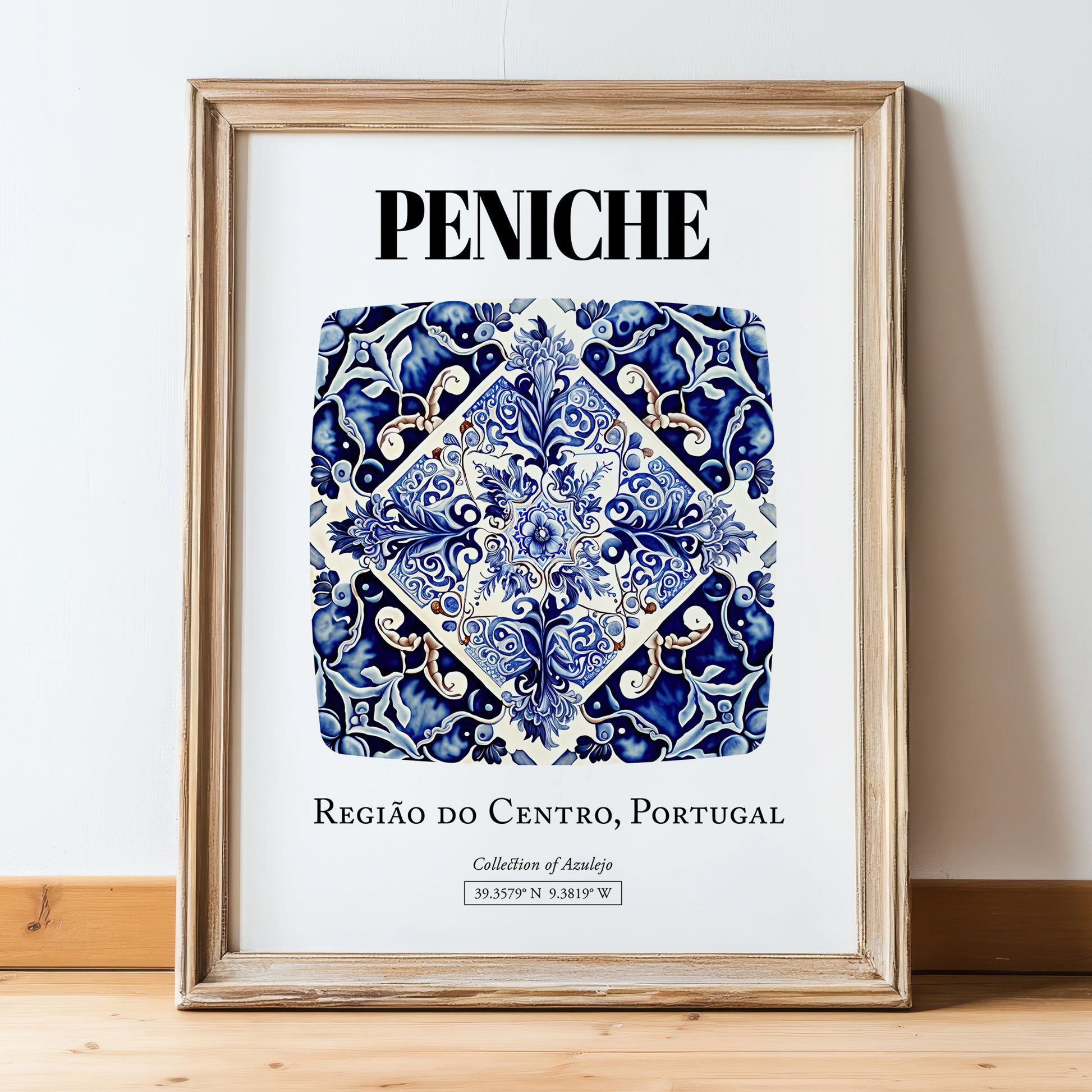 Peniche, Portugal – Travel Poster, in wooden frame leaning on the floor