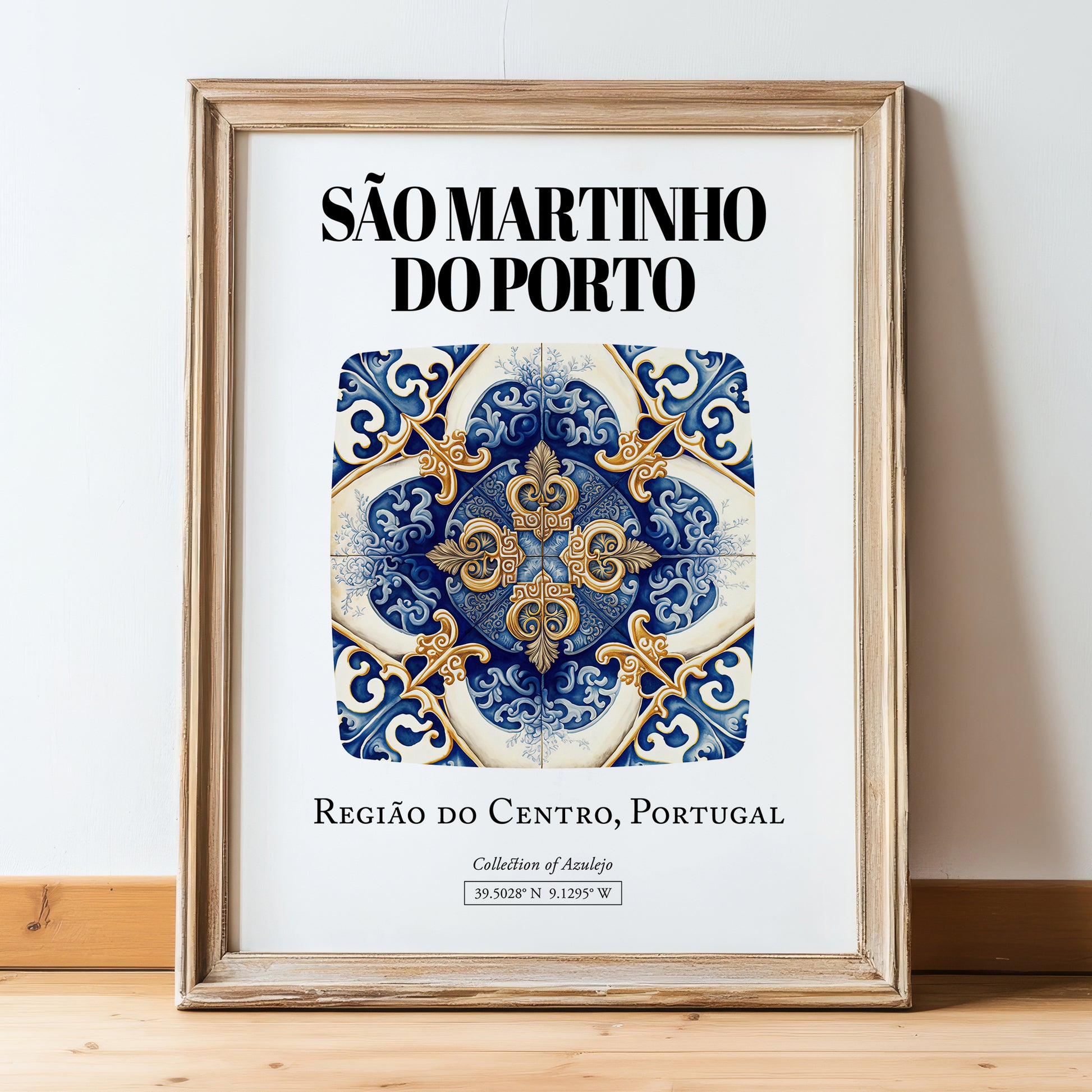 São Martinho Do Porto, Portugal – Travel Print, in wooden frame leaning on the floor