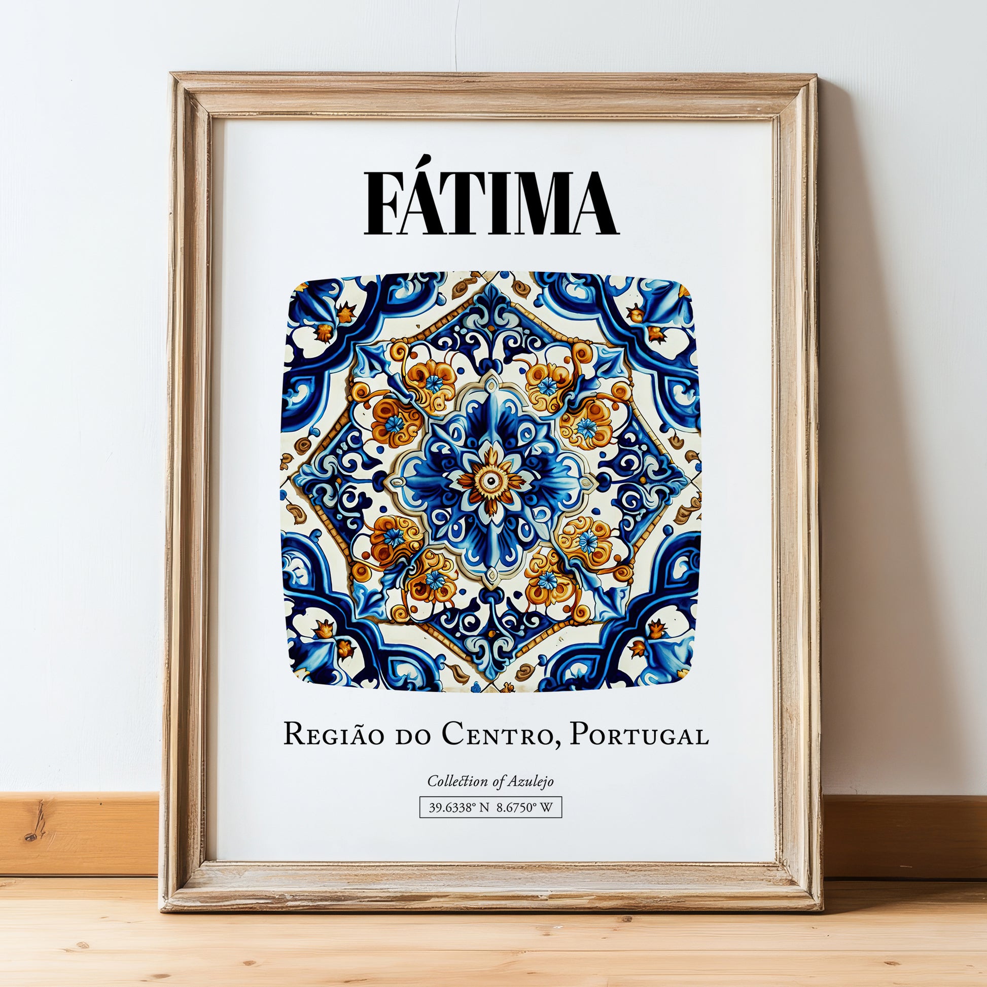 Fátima, Portugal – Travel Poster, in wooden frame leaning on the floor