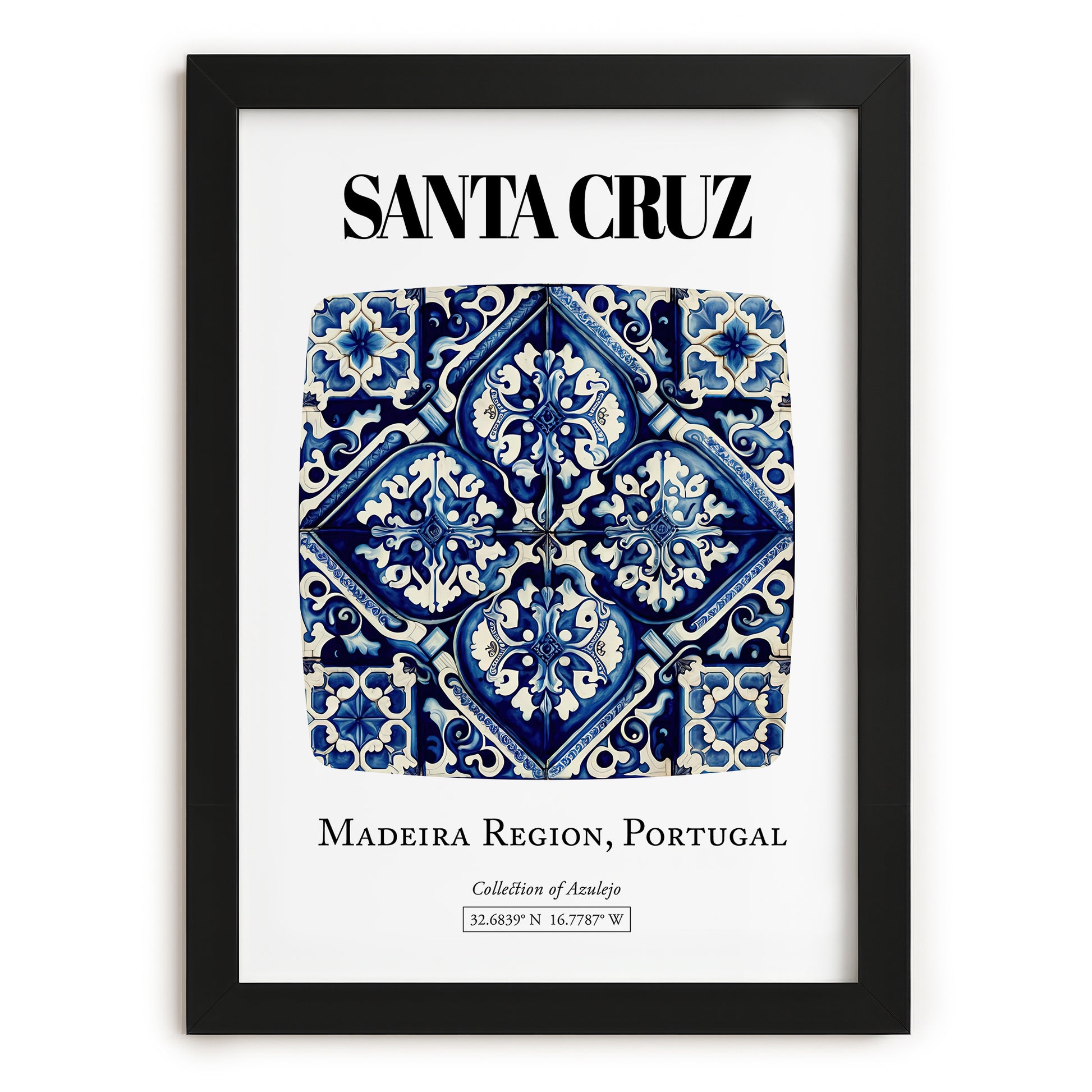 Santa Cruz, Portugal – Minimalist Travel Print, in sleek black frame