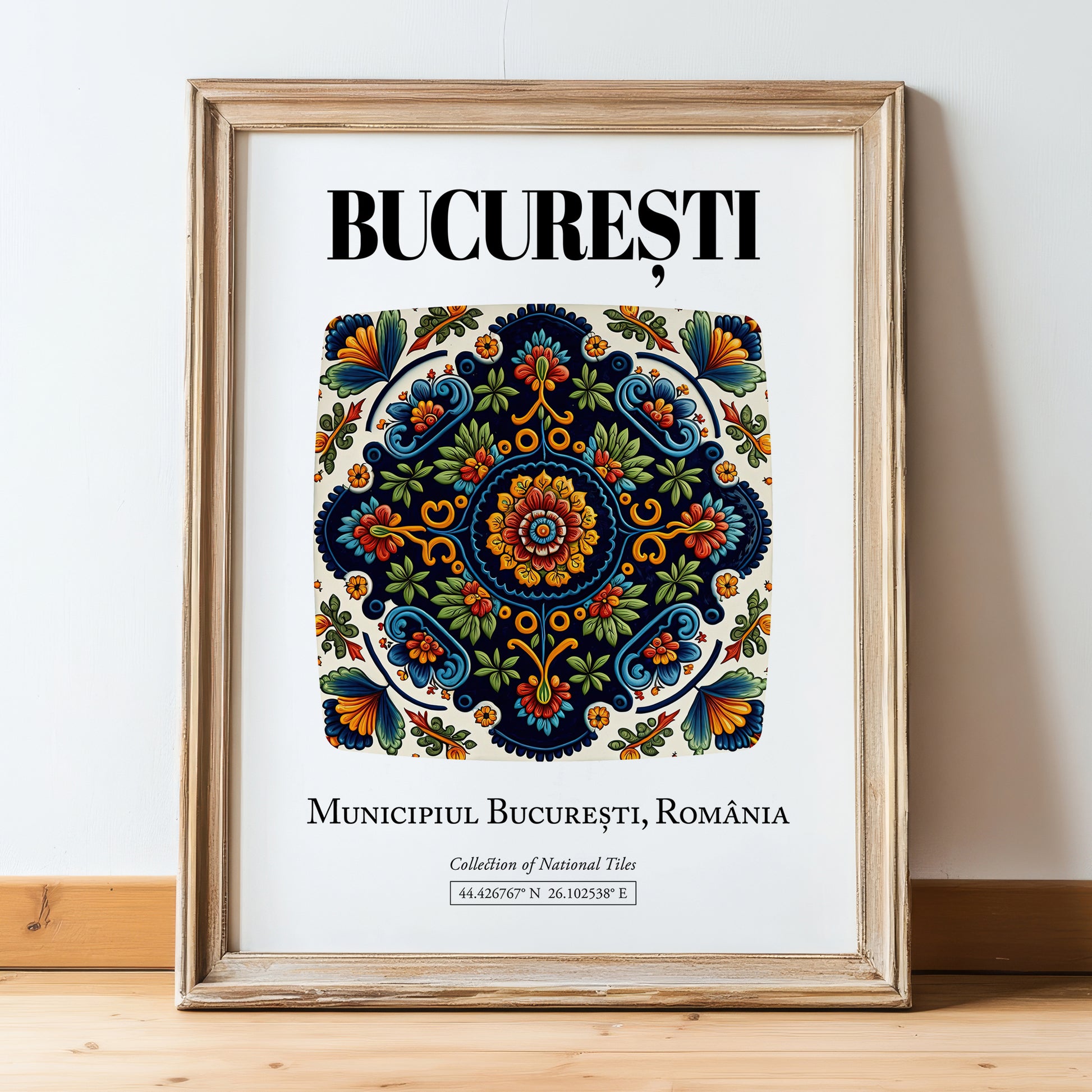 București, România – Travel Poster, in wooden frame leaning on the floor