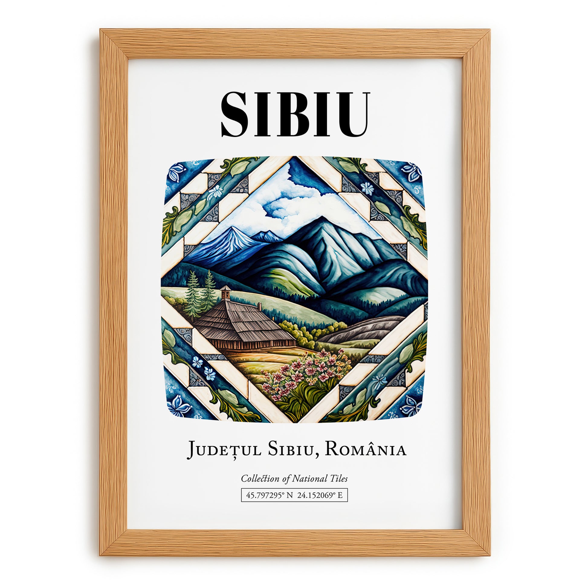 Sibiu, Romania – Travel Print, set in oak frame
