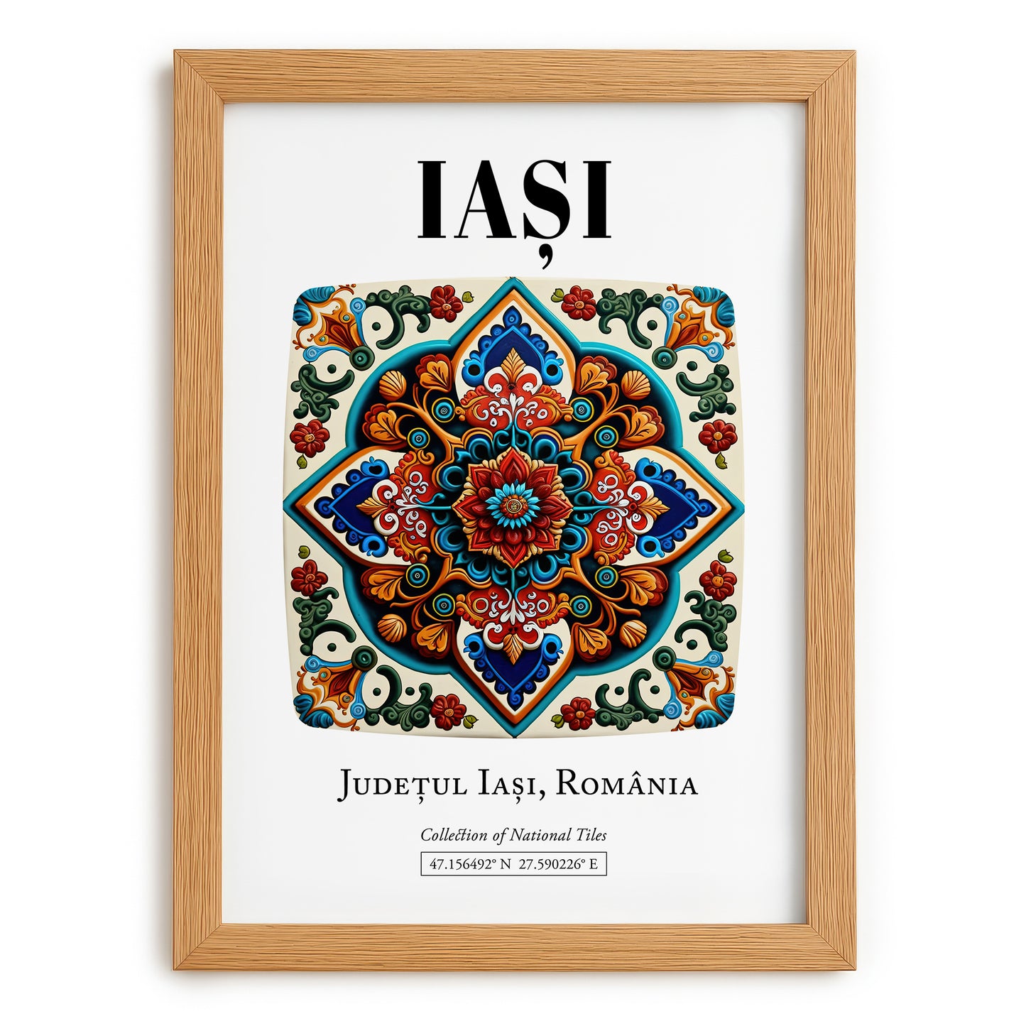 Iași, Romania – Cityscape Wall Art, set in oak frame