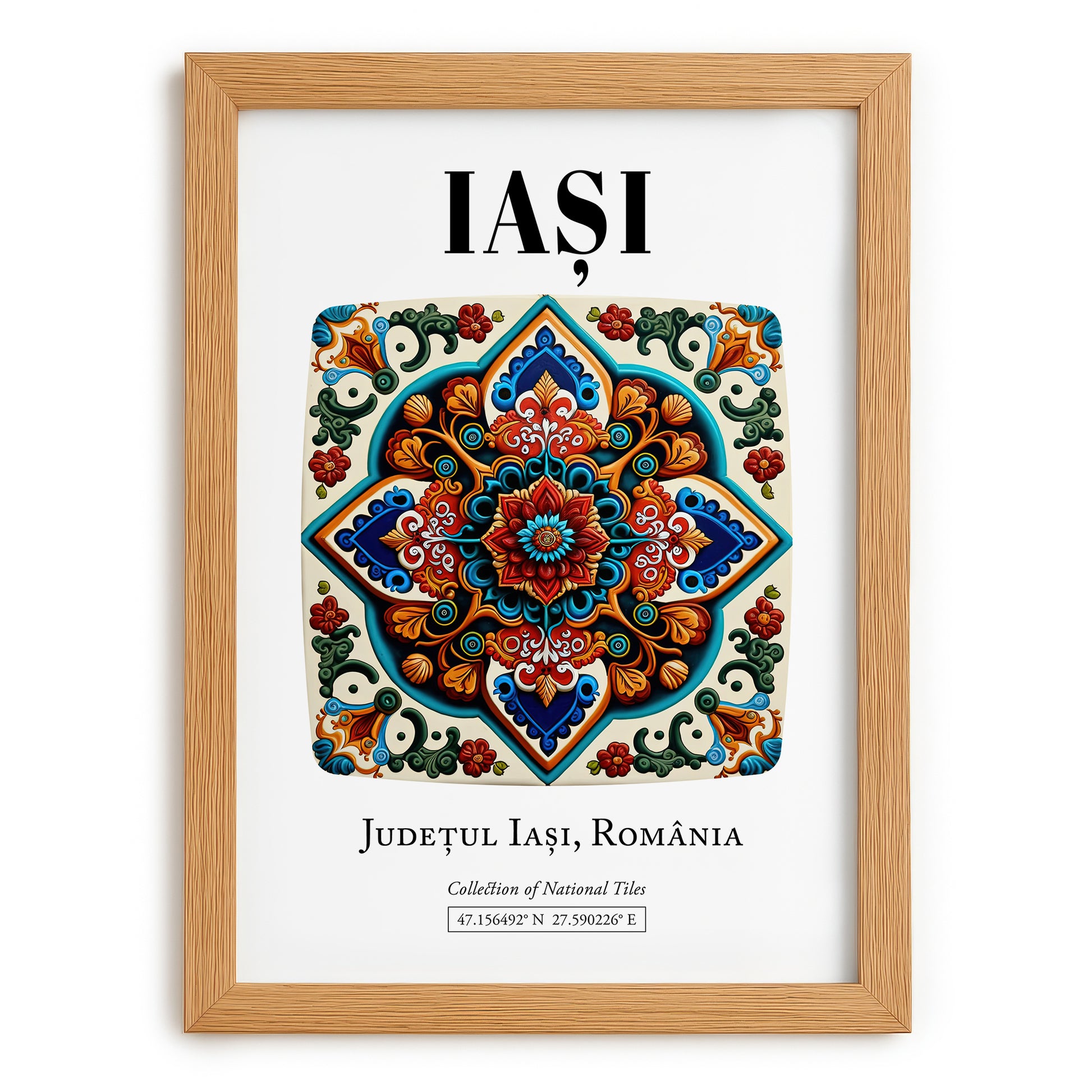 Iași, Romania – Cityscape Wall Art, set in oak frame