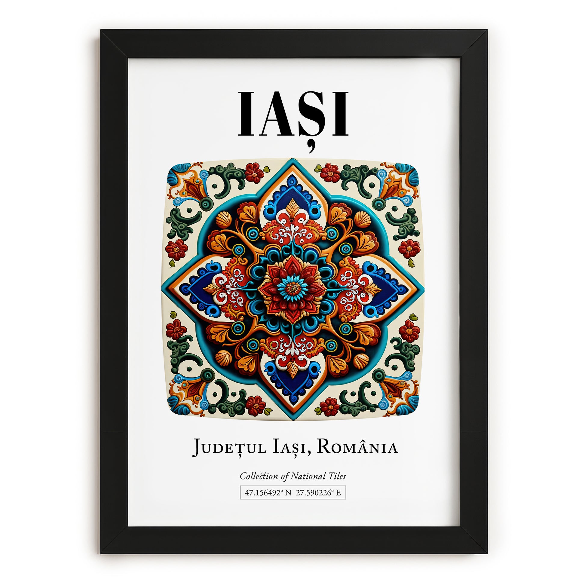Iași, Romania – Cityscape Wall Art, in sleek black frame
