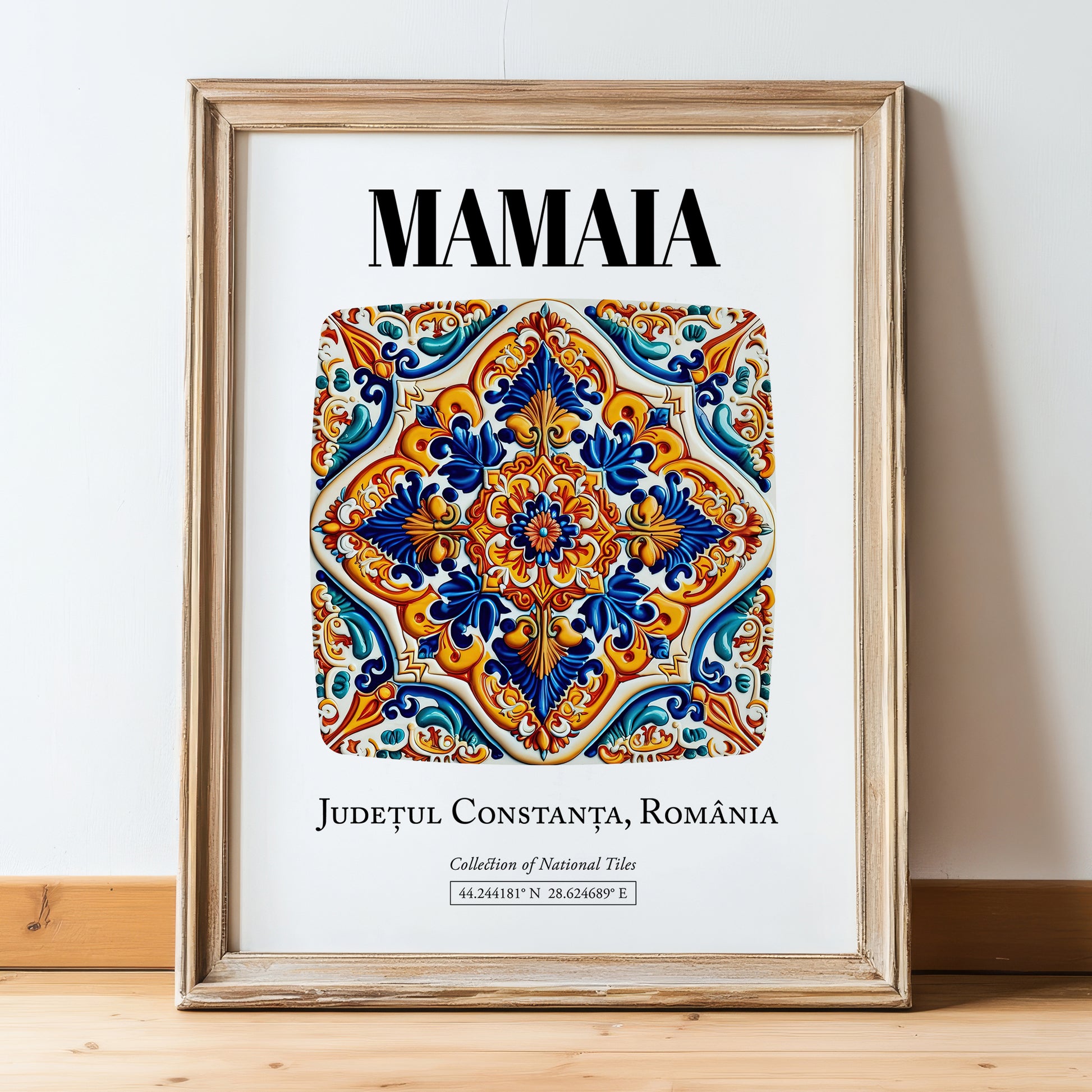 Mamaia, Romania – Travel Print, in wooden frame leaning on the floor