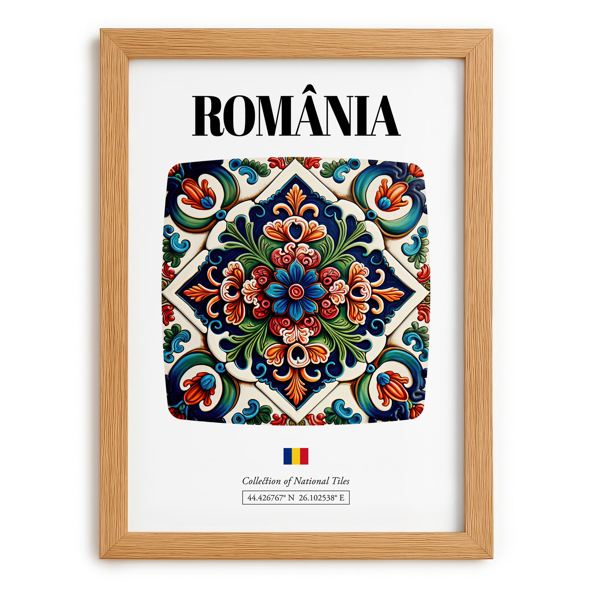 România, Romania – Illustrated Travel Poster, set in oak frame