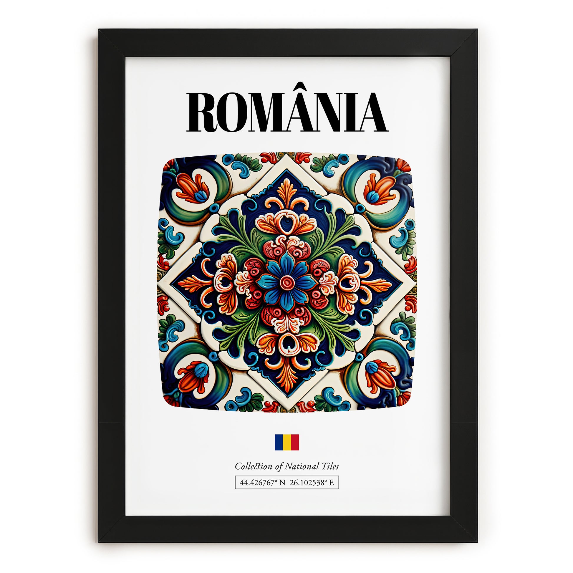 România, Romania – Illustrated Travel Poster, in sleek black frame