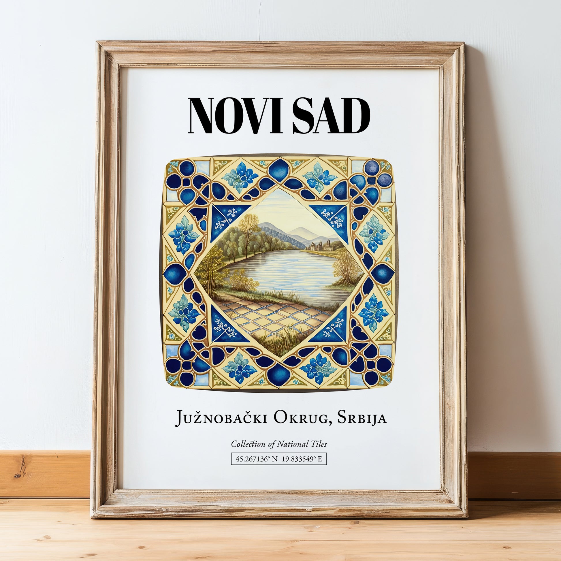 Novi Sad, Serbia – Cultural Heritage Wall Art, in wooden frame leaning on the floor