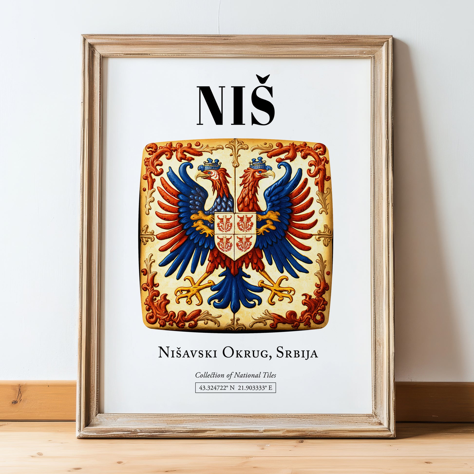 Niš, Serbia – Travel Wall Decor, in wooden frame leaning on the floor
