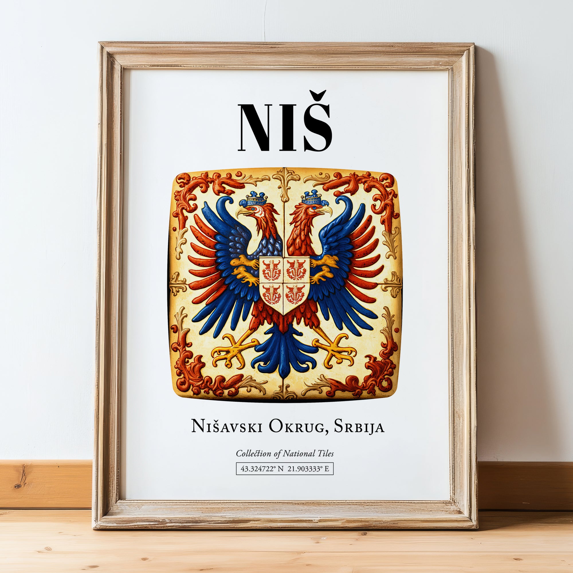 Niš, Serbia – Travel Wall Decor, in wooden frame leaning on the floor