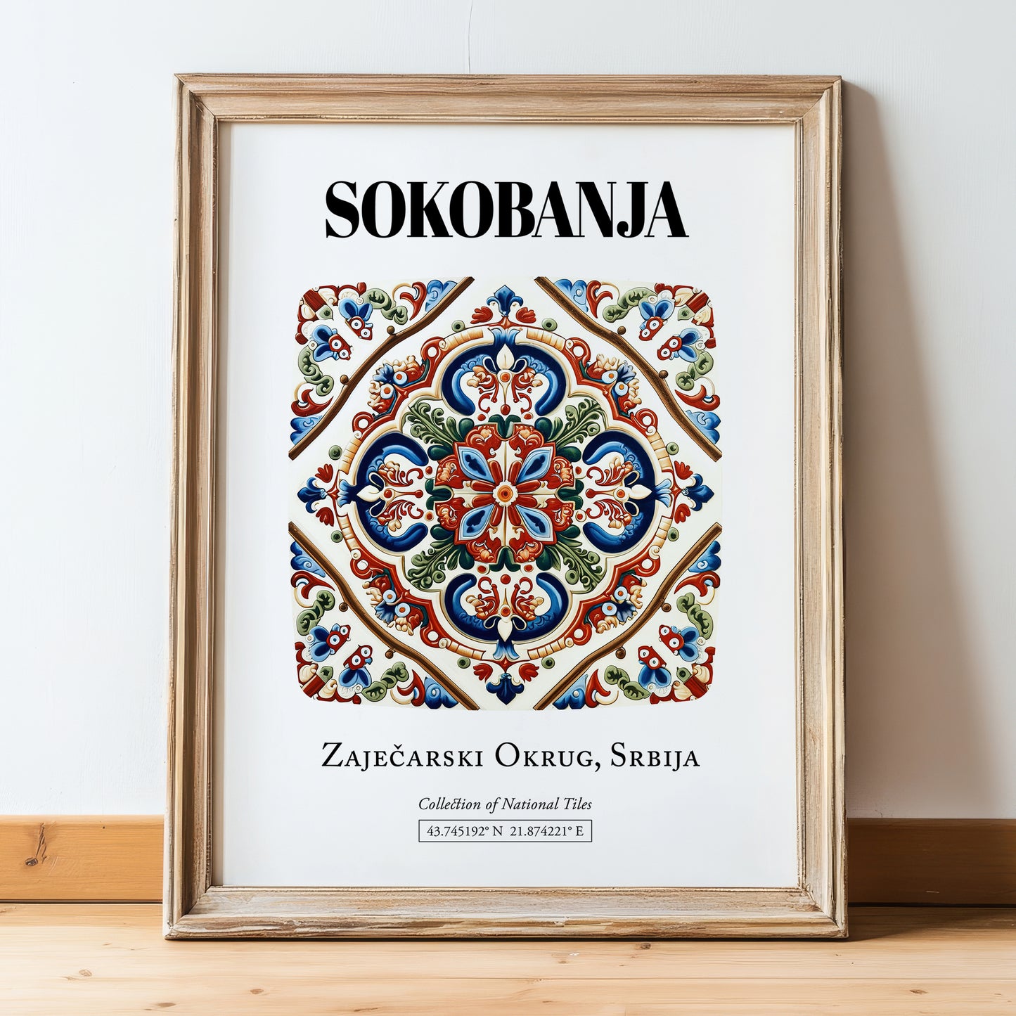 Soko Banja, Serbia – Travel Print, in wooden frame leaning on the floor