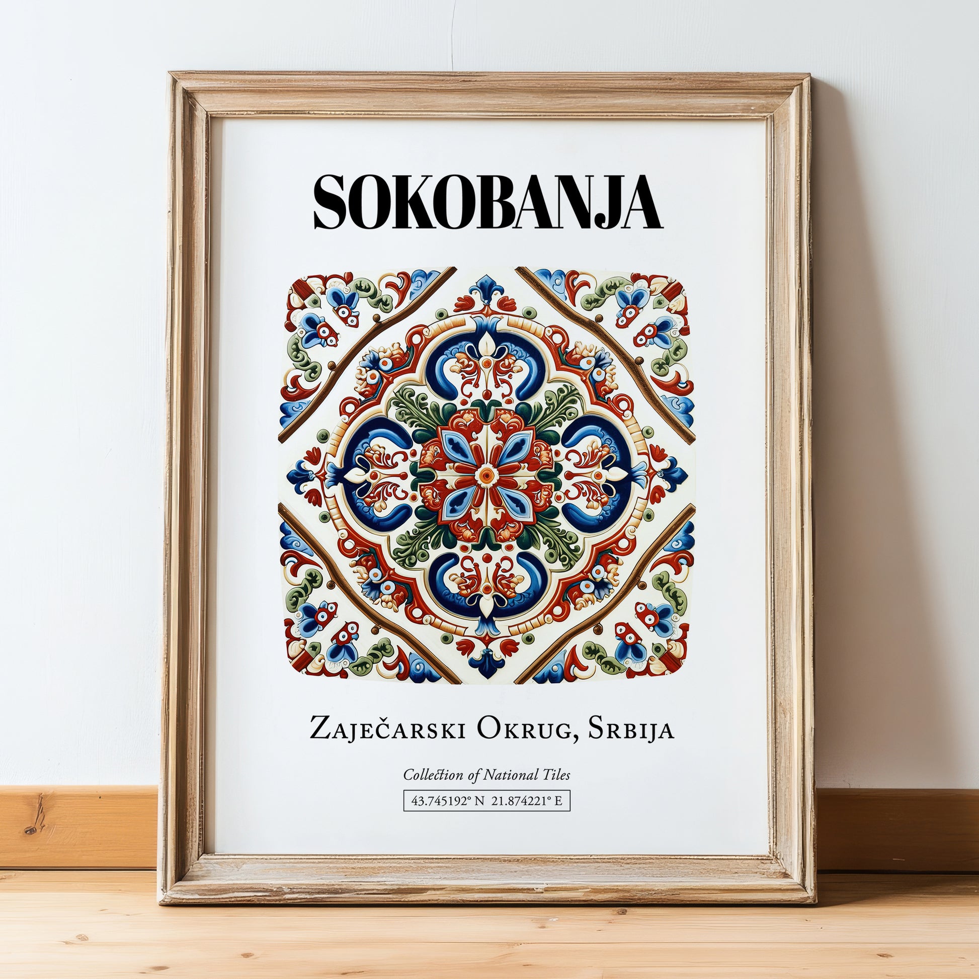 Soko Banja, Serbia – Travel Print, in wooden frame leaning on the floor